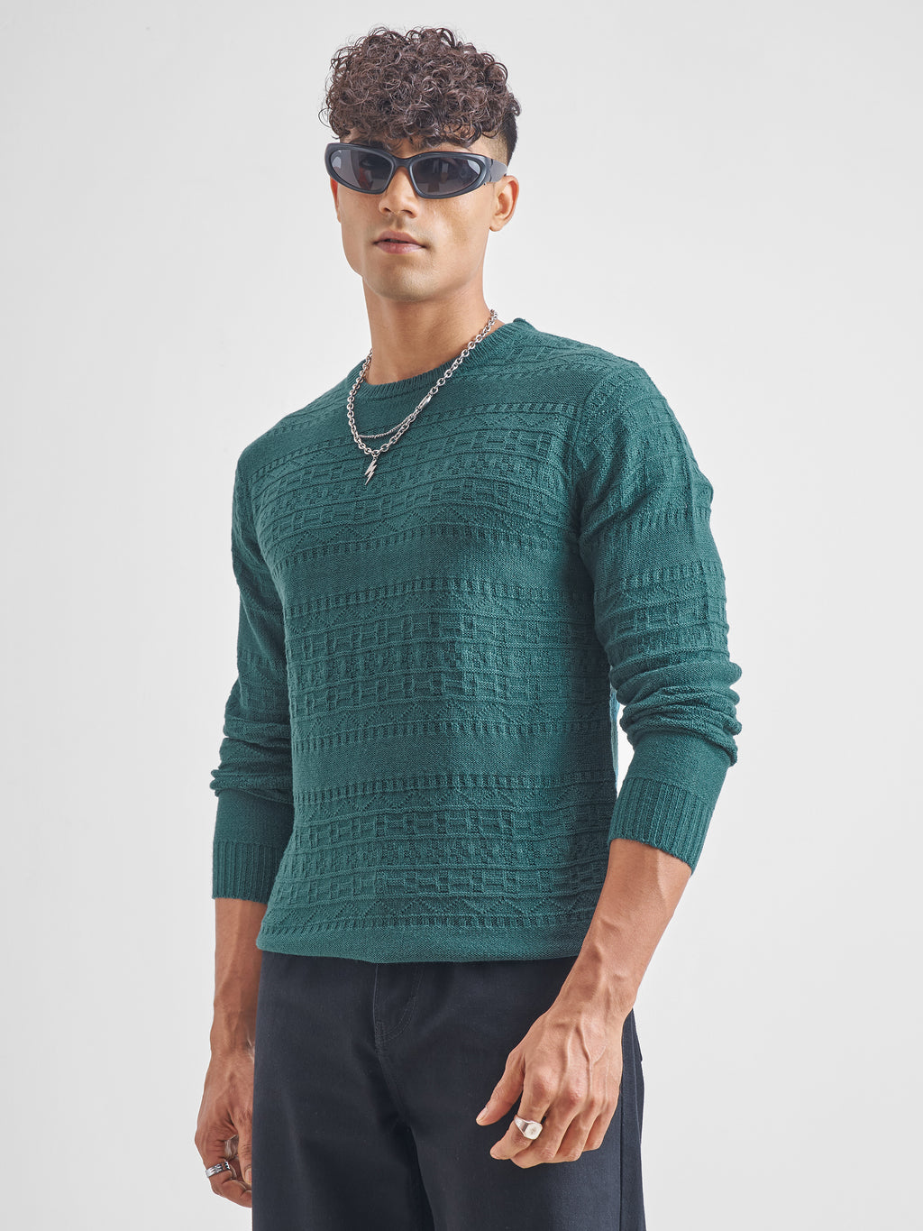 Highlander Men Teal Round Neck Pullover Sweater - Teal - Image 4