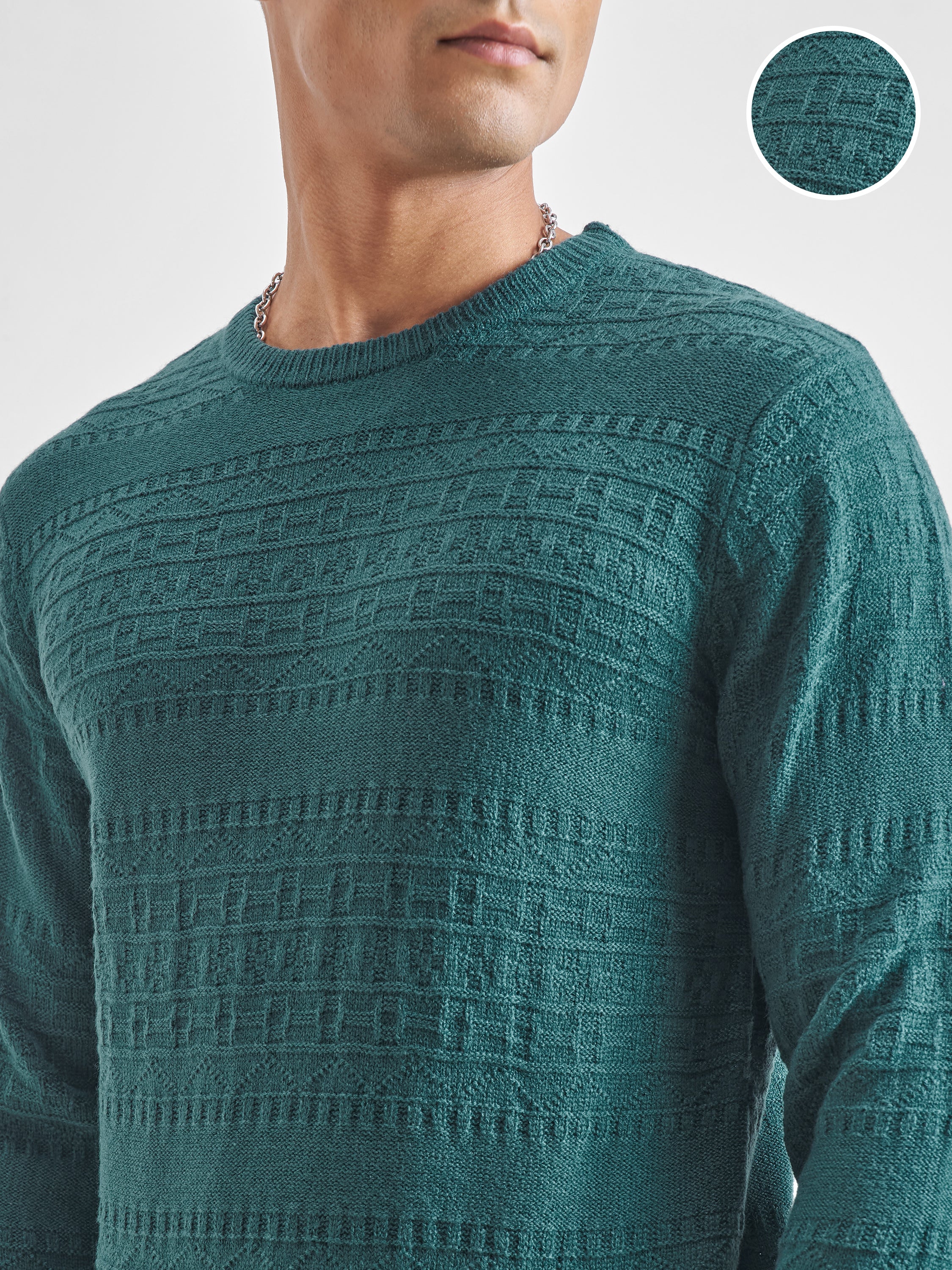 Highlander Men Teal Round Neck Pullover Sweater - Teal - Image 5
