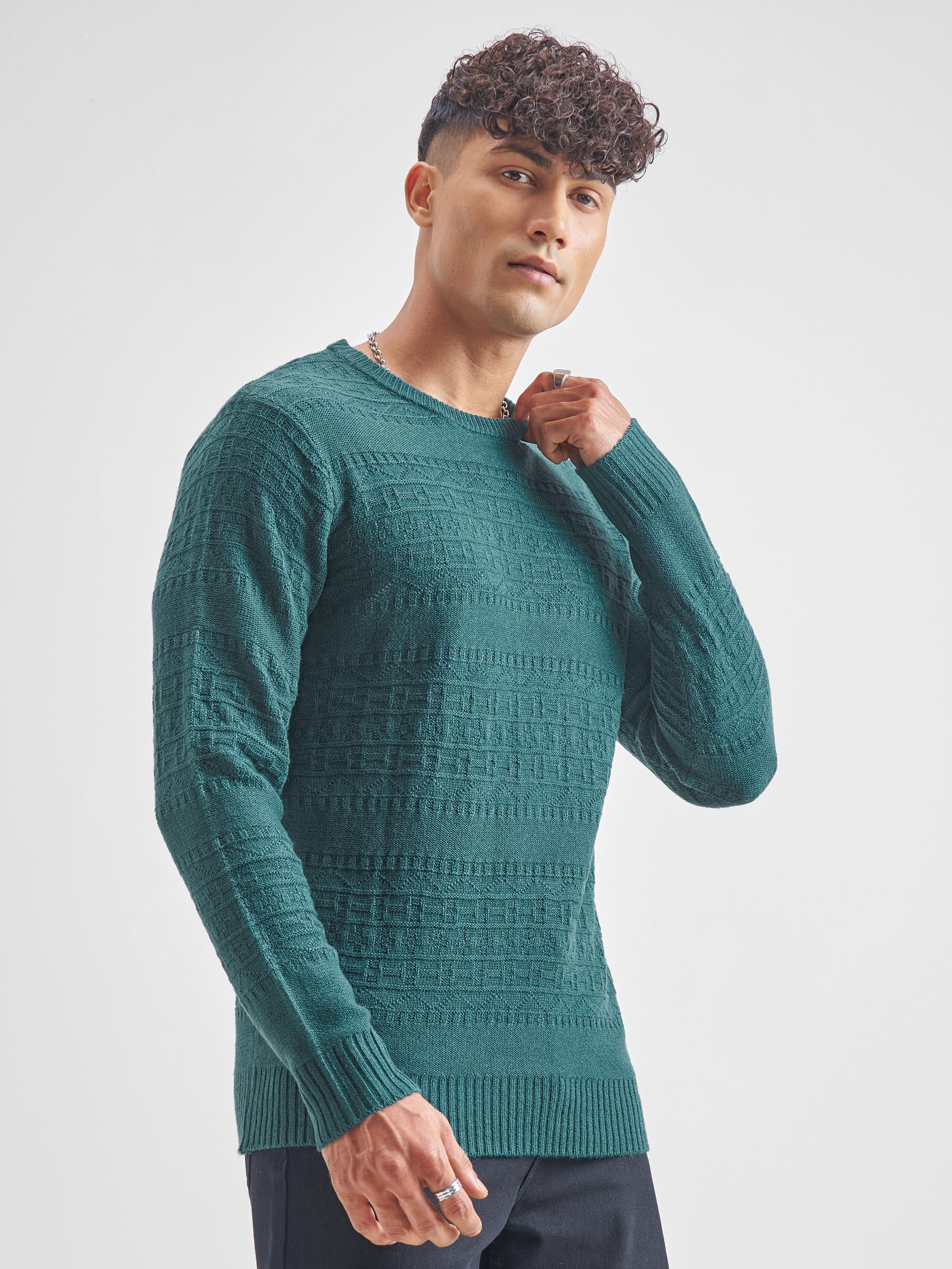 Highlander Men Teal Round Neck Pullover Sweater - Teal - Image 6