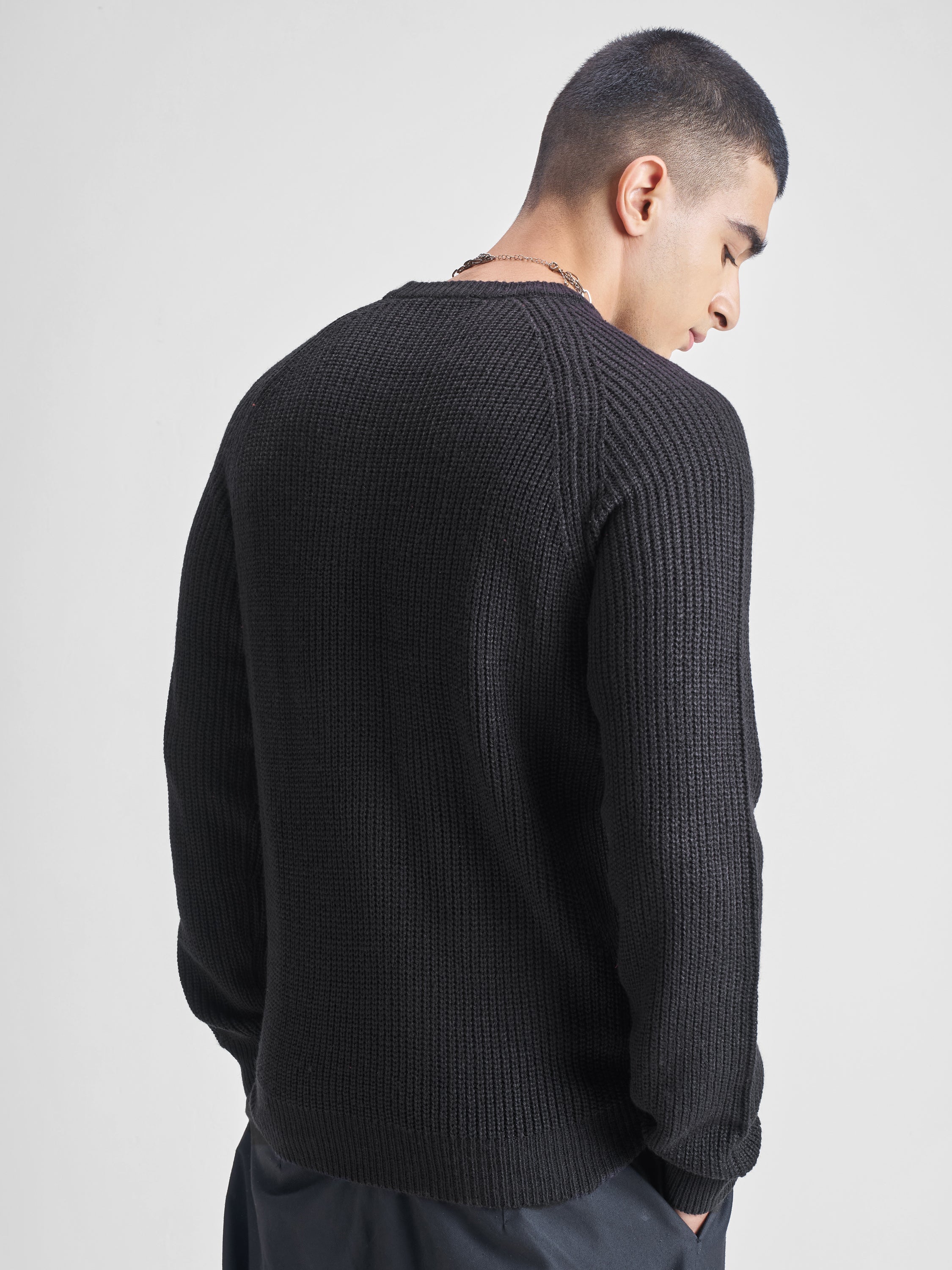 Highlander Men Black Round Neck Pullover Sweater - Black - Image 3