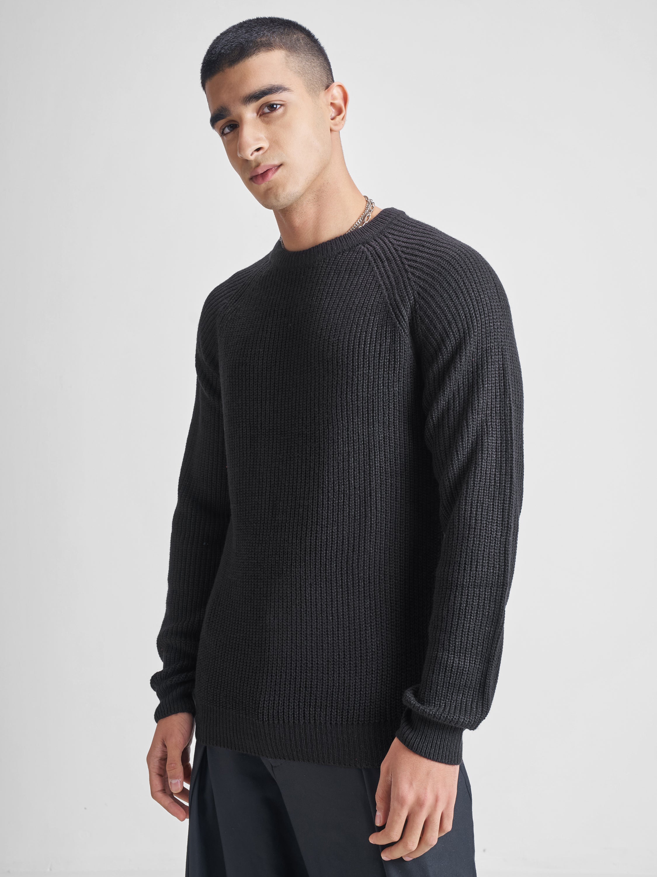 Highlander Men Black Round Neck Pullover Sweater - Black - Image 4