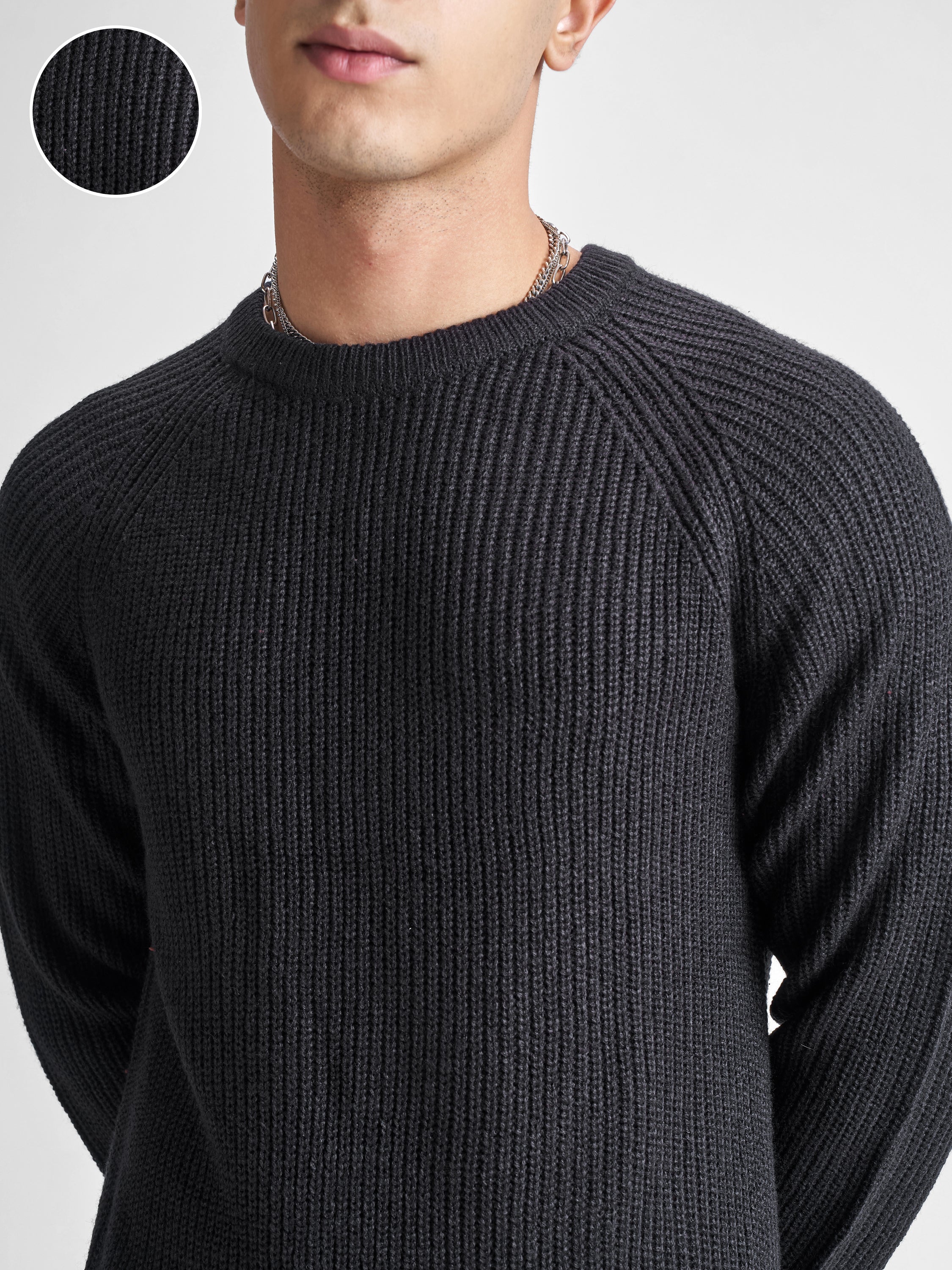 Highlander Men Black Round Neck Pullover Sweater - Black - Image 5