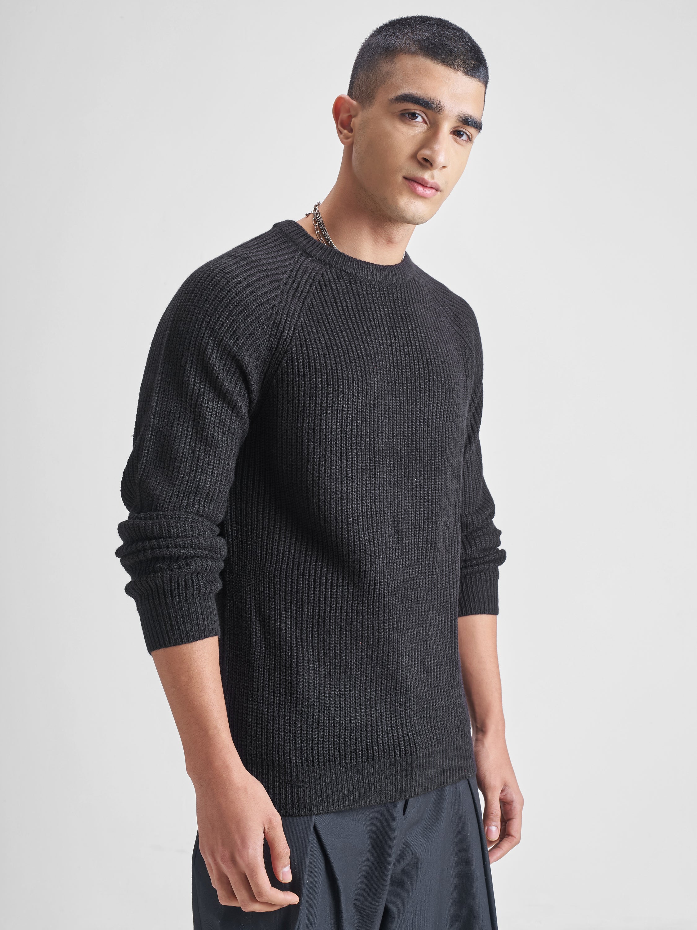 Highlander Men Black Round Neck Pullover Sweater - Black - Image 6