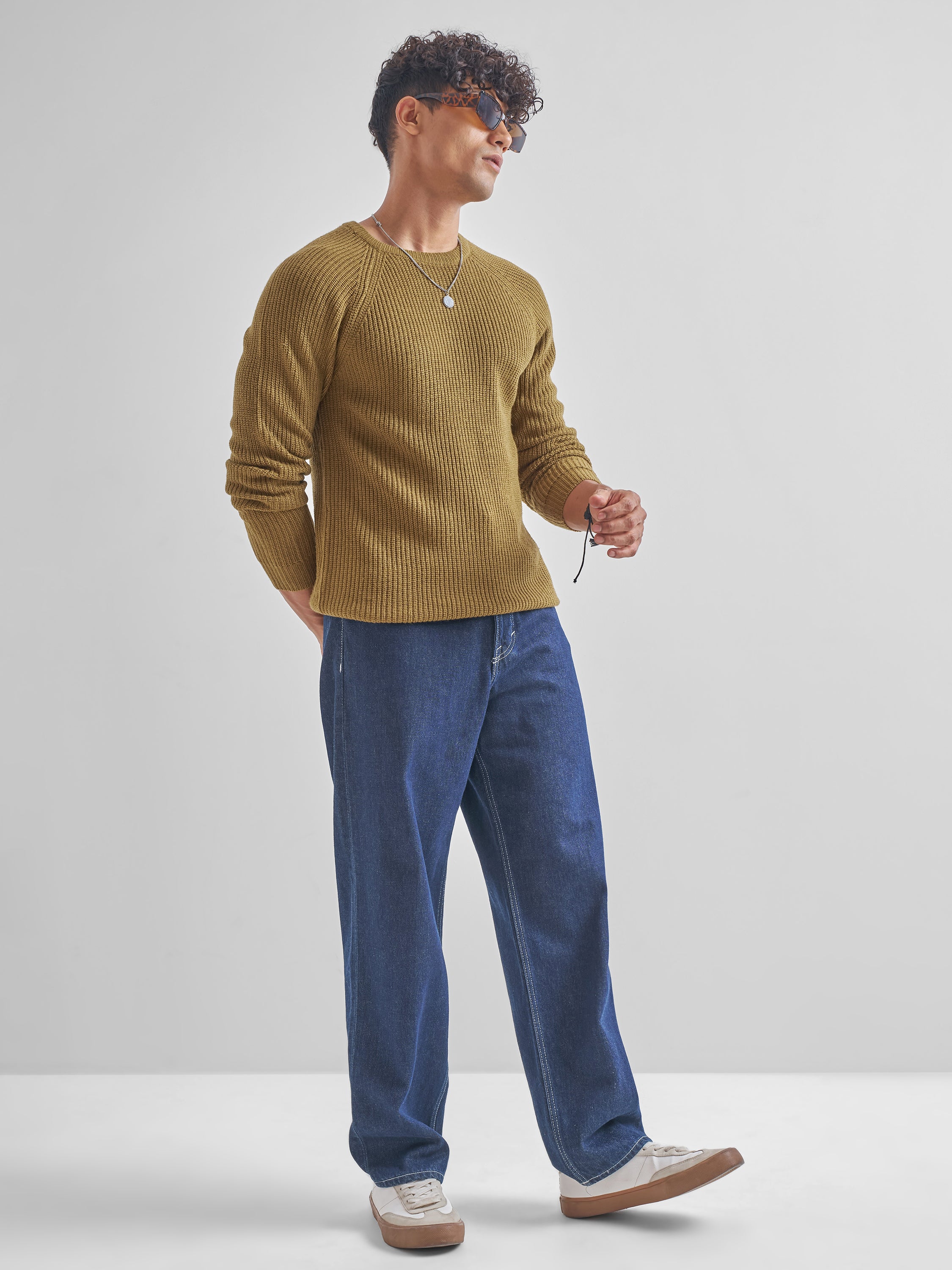 Highlander Men Mustard Round Neck Pullover Sweater - Mustard - Image 2