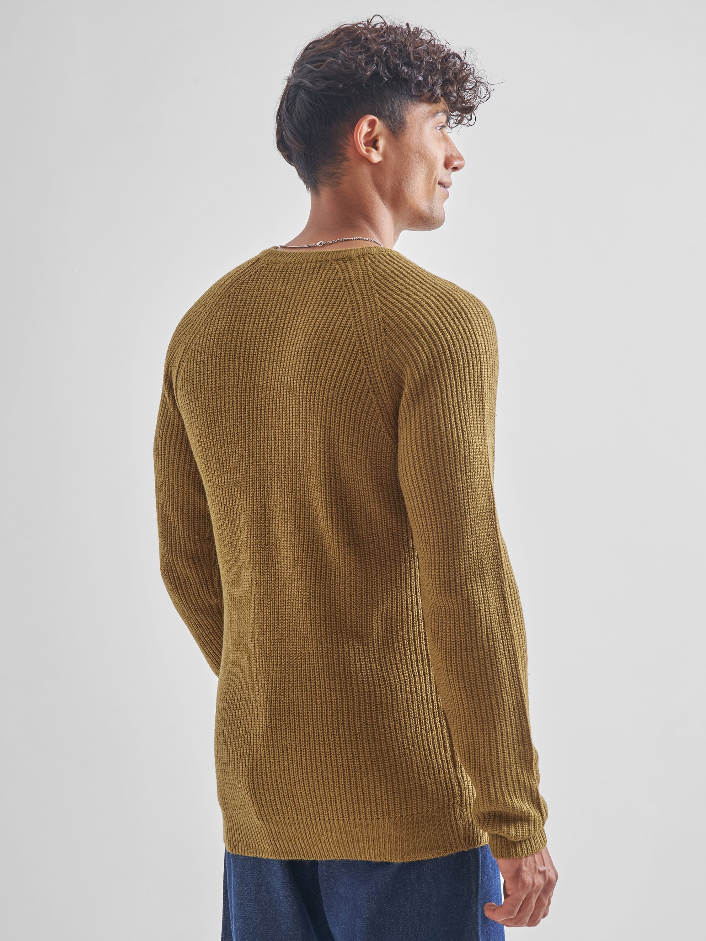 Highlander Men Mustard Round Neck Pullover Sweater - Mustard - Image 3