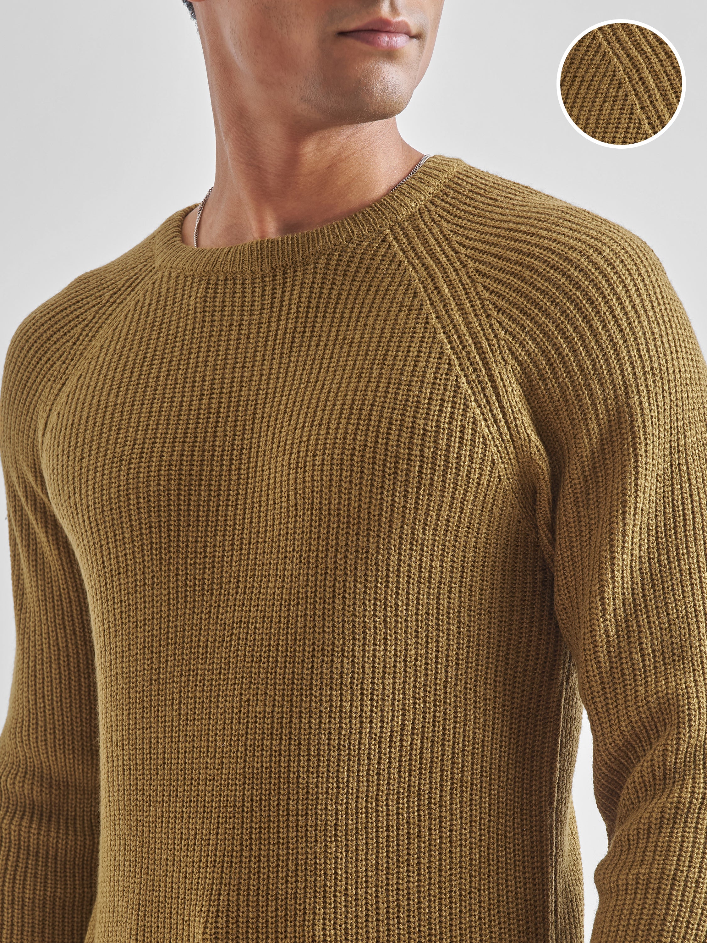 Highlander Men Mustard Round Neck Pullover Sweater - Mustard - Image 5