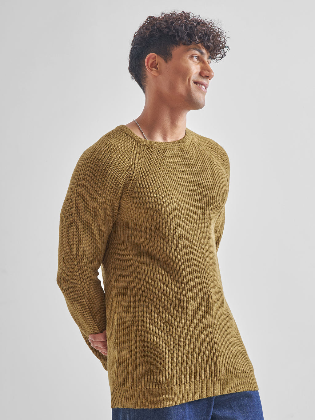 Highlander Men Mustard Round Neck Pullover Sweater - Mustard - Image 6