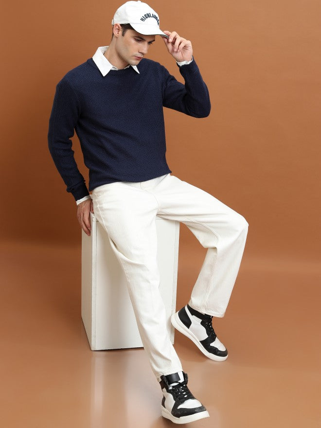 Highlander Men Navy Round Neck Sweater - Navy Blue - Image 2