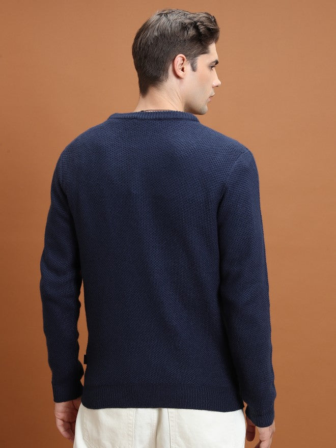 Highlander Men Navy Round Neck Sweater - Navy Blue - Image 3