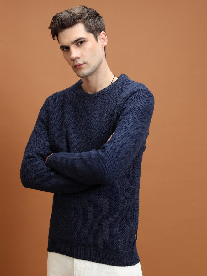 Highlander Men Navy Round Neck Sweater - Navy Blue - Image 4