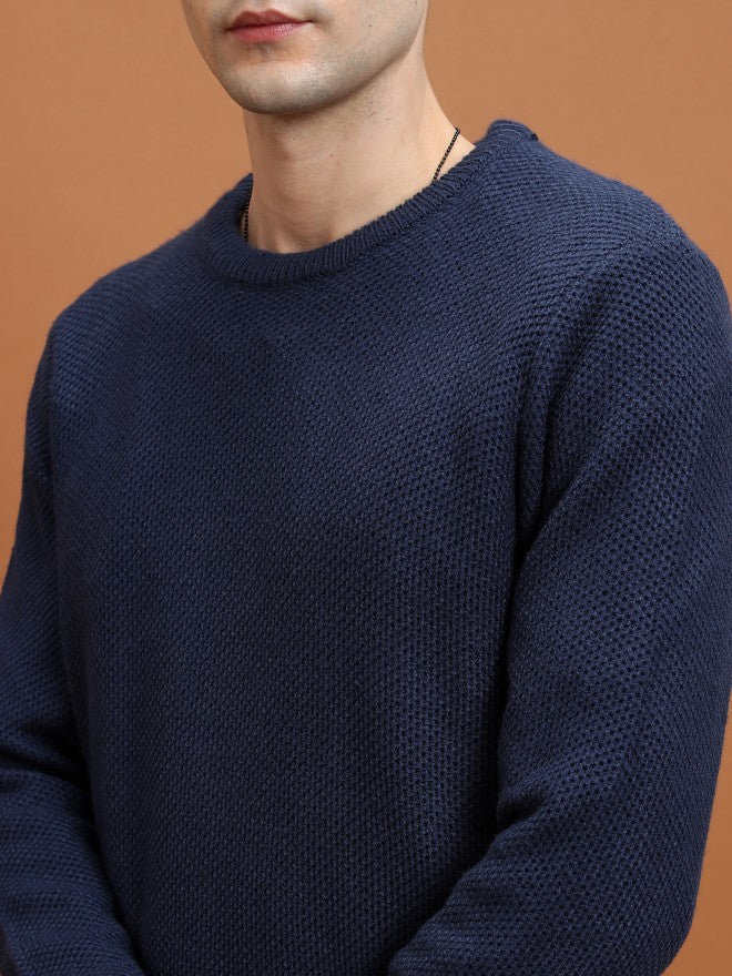 Highlander Men Navy Round Neck Sweater - Navy Blue - Image 5