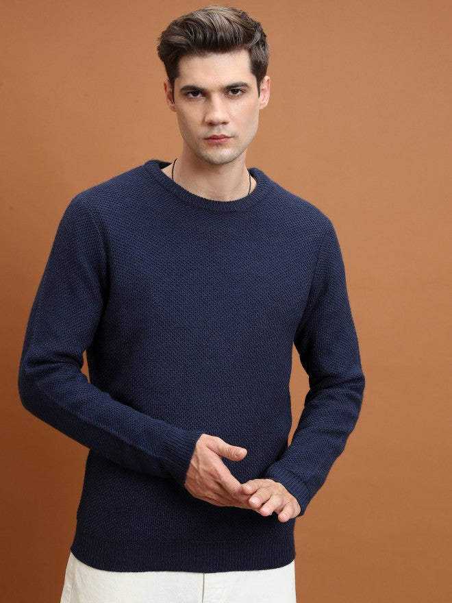 Highlander Men Navy Round Neck Sweater - Navy Blue - Image 6