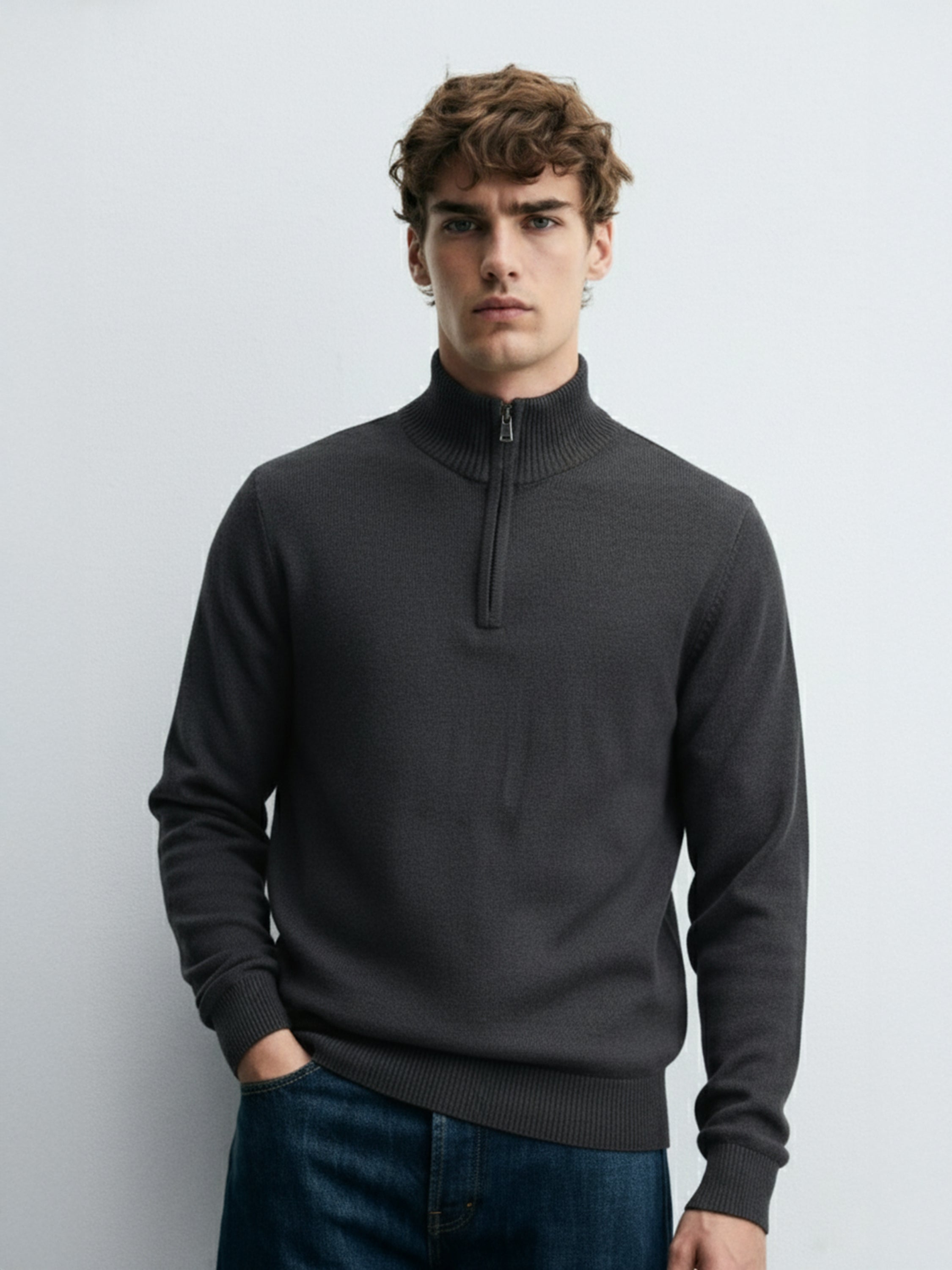 Highlander Men Black Mock Collar Pullover Sweater - Black - Image 1