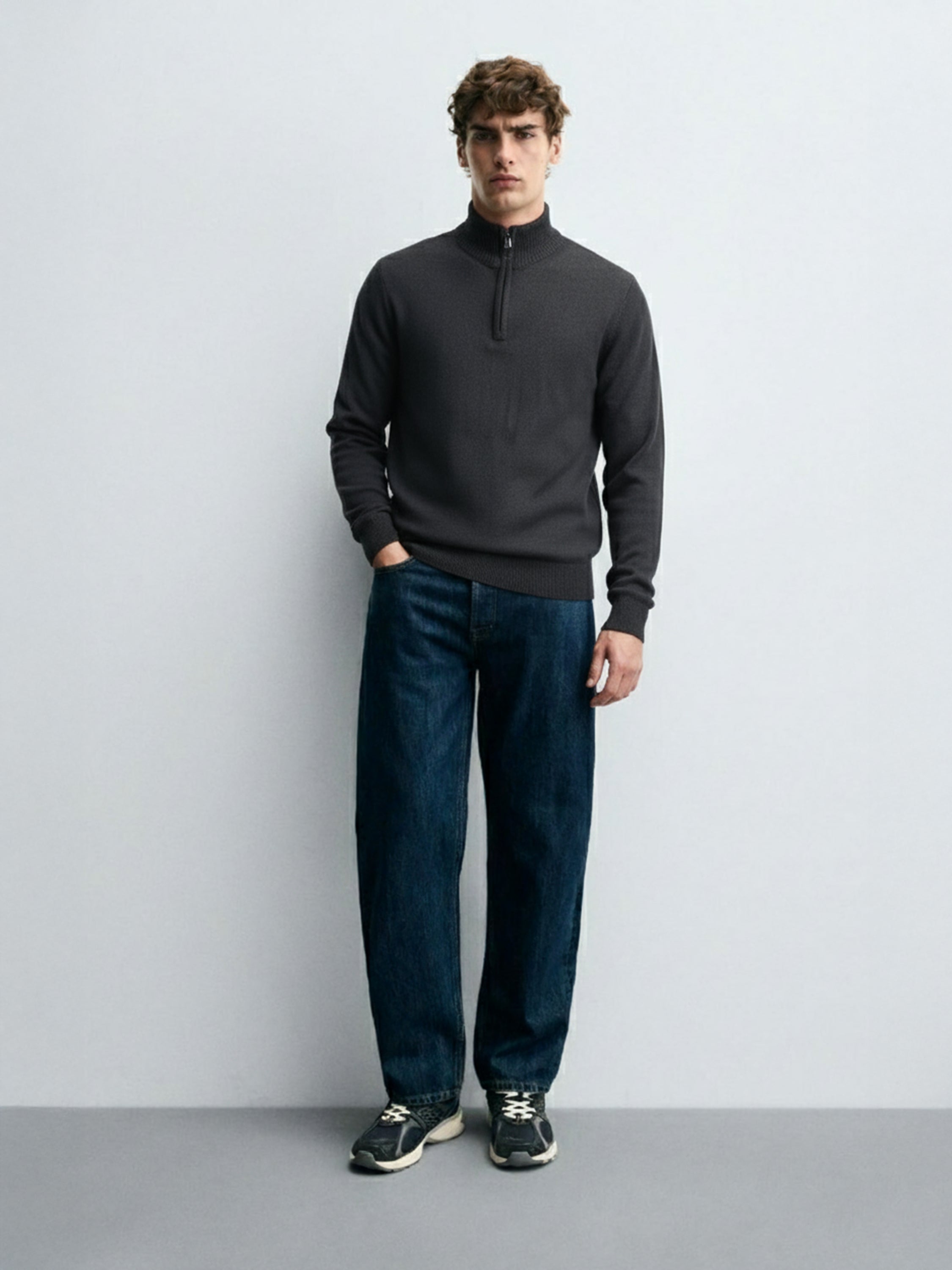 Highlander Men Black Mock Collar Pullover Sweater - Black - Image 2