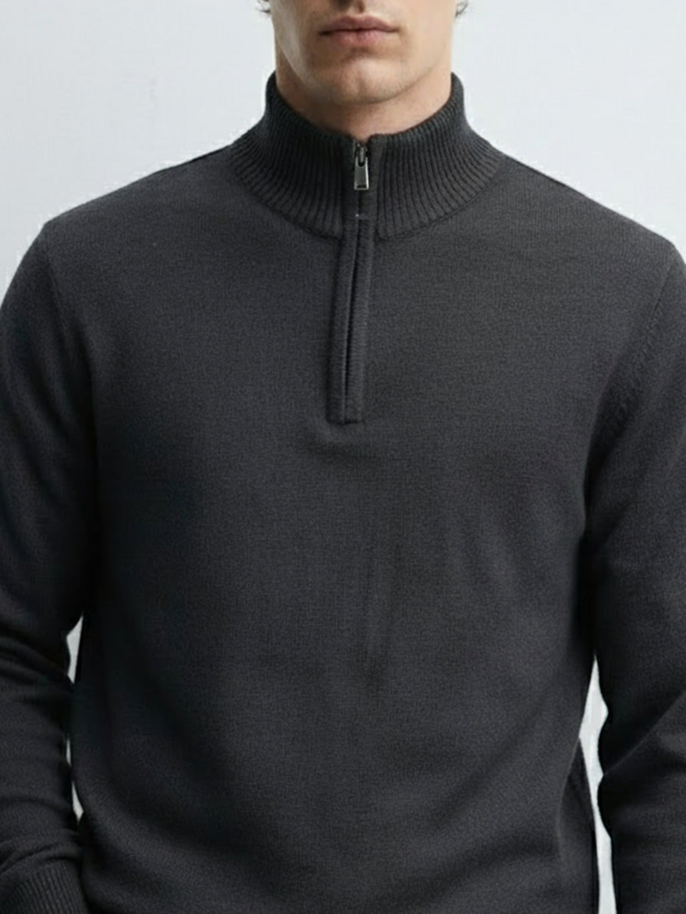 Highlander Men Black Mock Collar Pullover Sweater - Black - Image 4