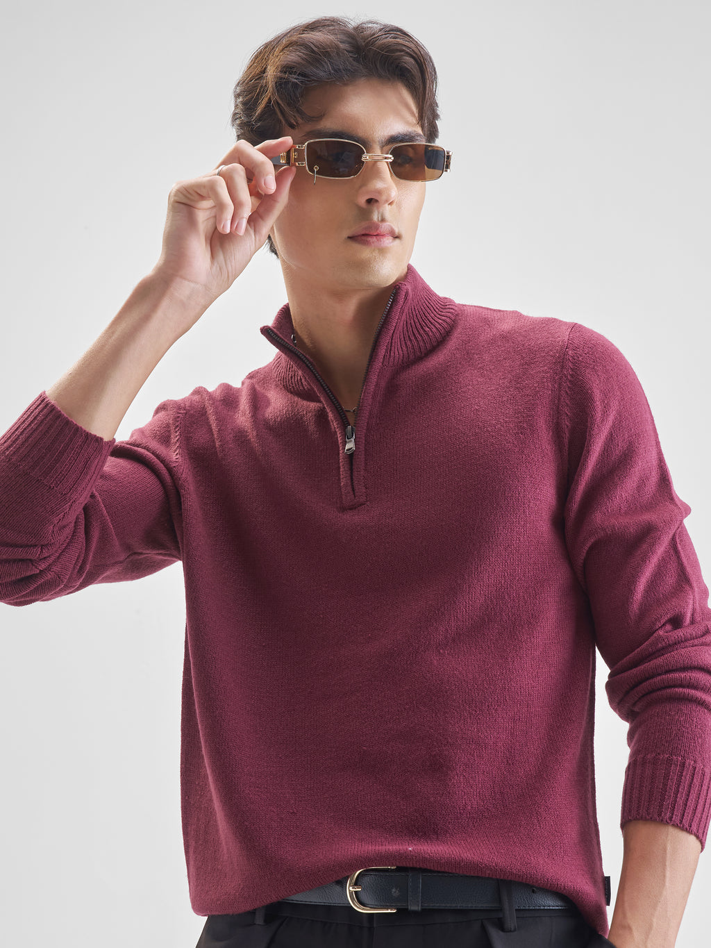 Highlander Men Red Mock Collar Pullover Sweater - Red - Image 1
