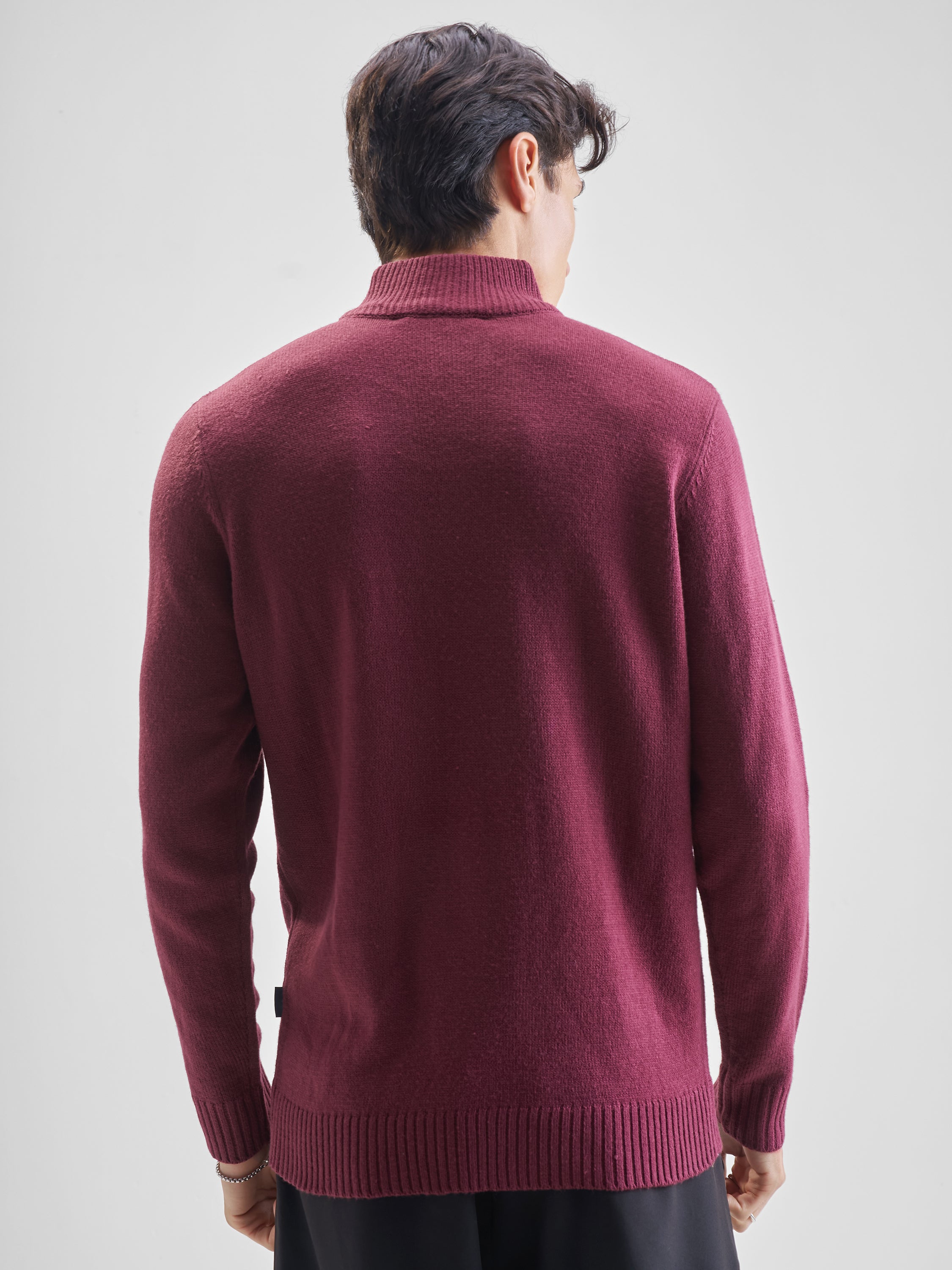 Highlander Men Red Mock Collar Pullover Sweater - Red - Image 3