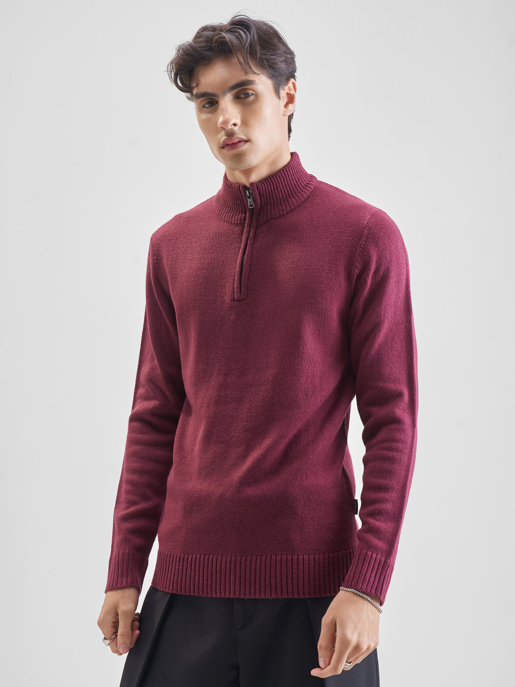 Highlander Men Red Mock Collar Pullover Sweater - Red - Image 4