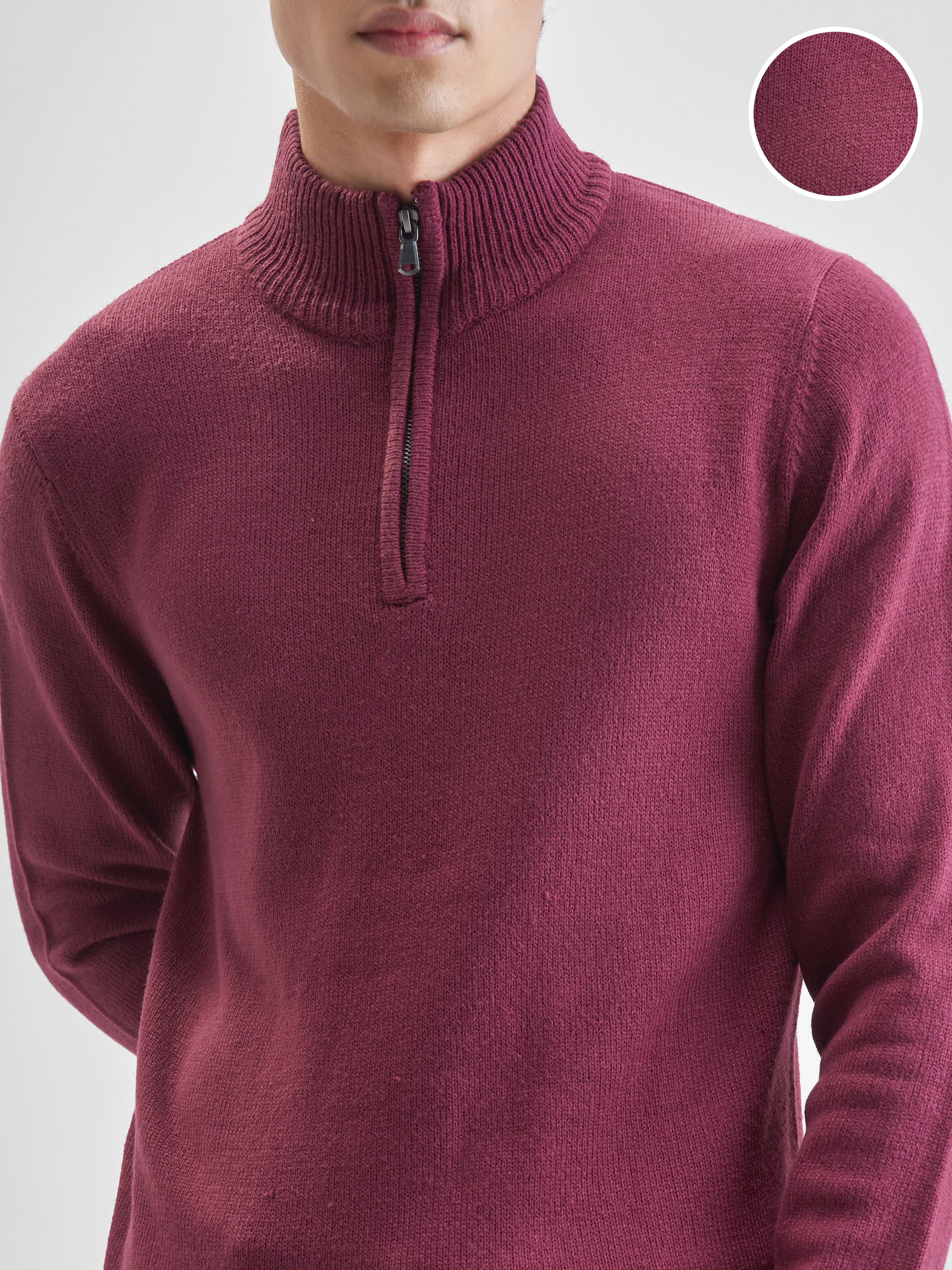 Highlander Men Red Mock Collar Pullover Sweater - Red - Image 5