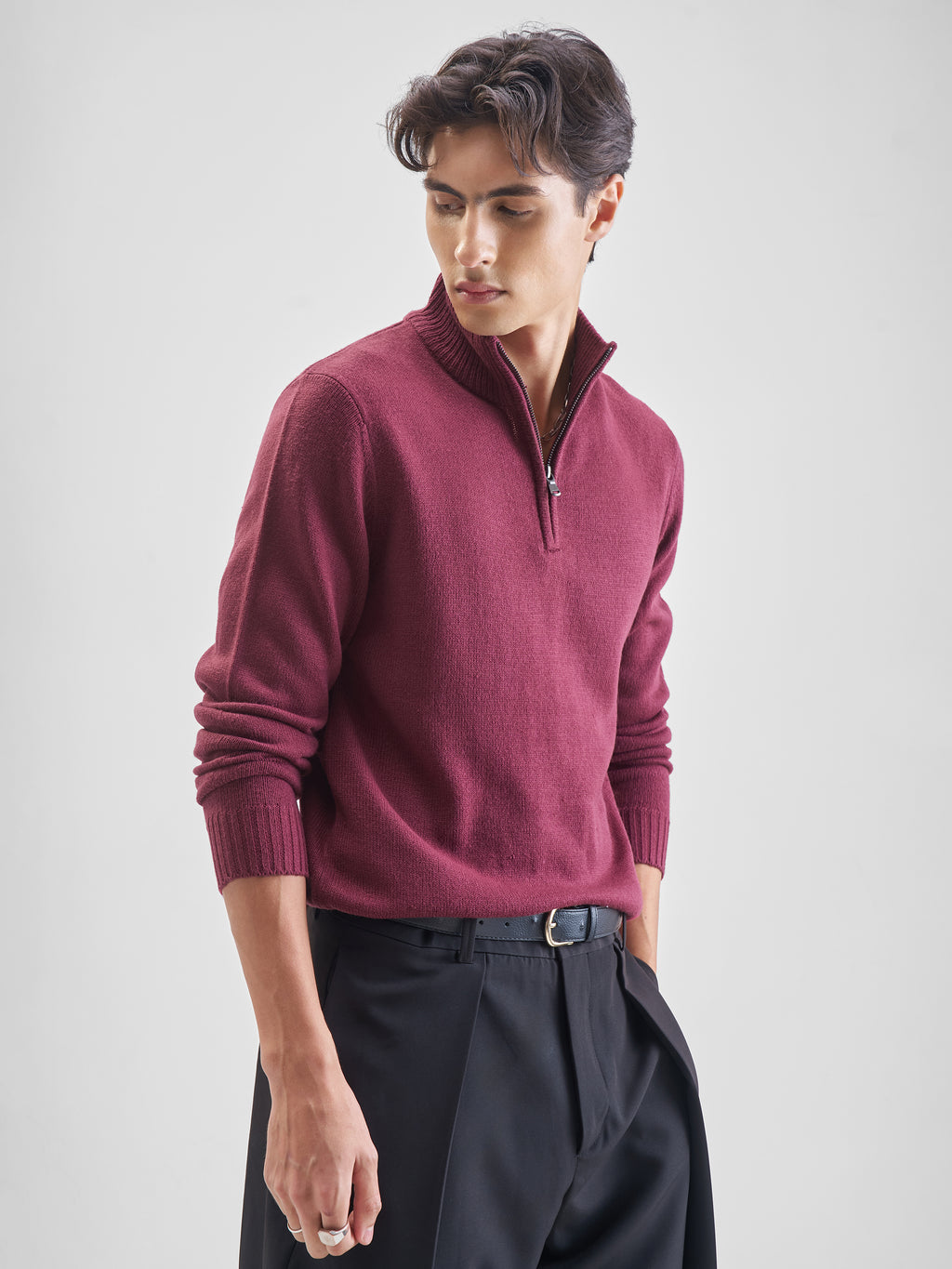 Highlander Men Red Mock Collar Pullover Sweater - Red - Image 6