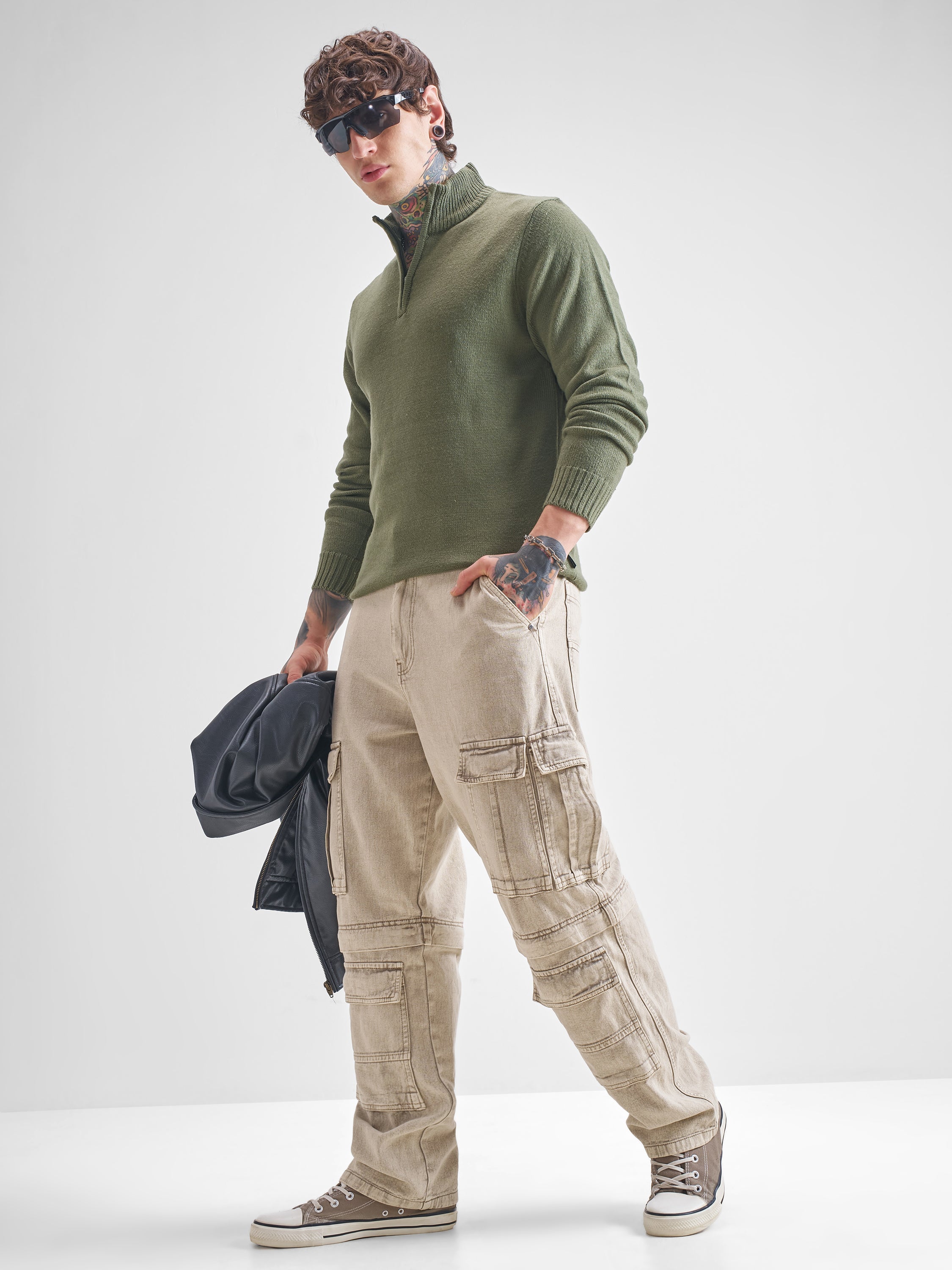 Highlander Men Green Mock Collar Pullover Sweater - Green - Image 2