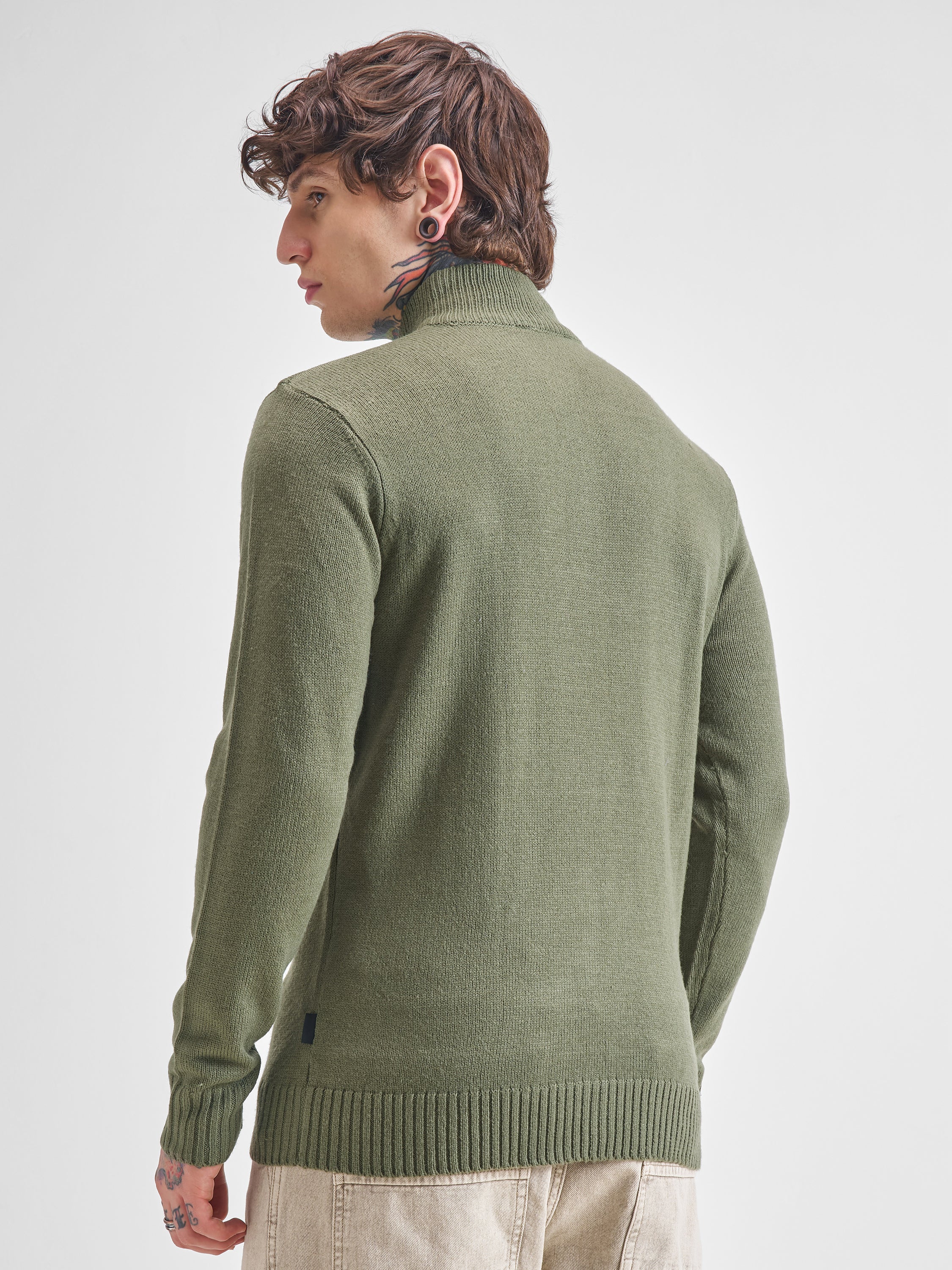 Highlander Men Green Mock Collar Pullover Sweater - Green - Image 3