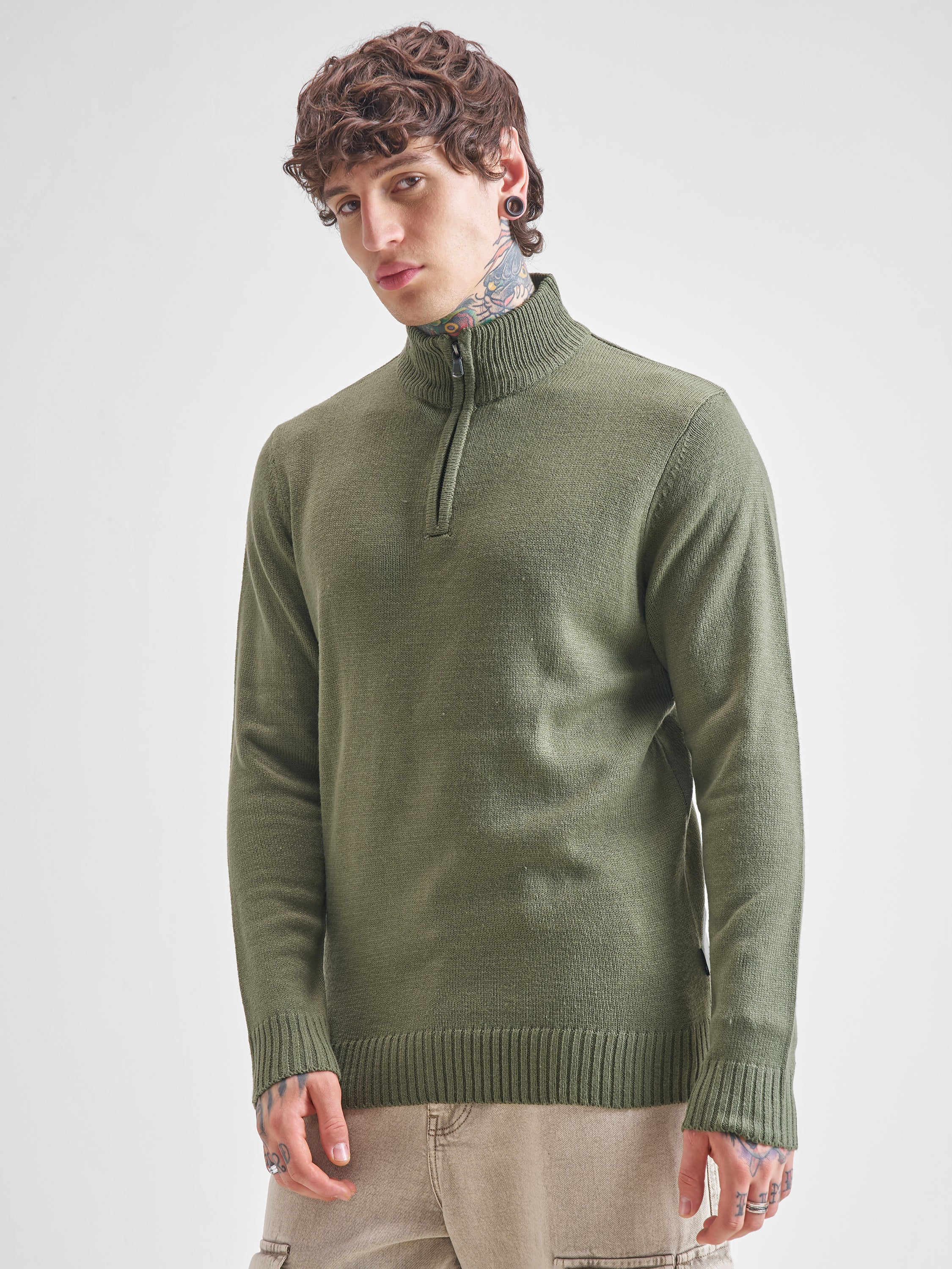 Highlander Men Green Mock Collar Pullover Sweater - Green - Image 4