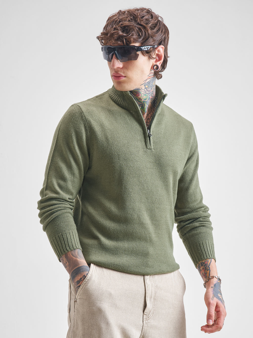 Highlander Men Green Mock Collar Pullover Sweater - Green - Image 6