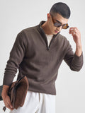 Highlander Men Brown Mock Collar Pullover Sweater - Brown - Image 1