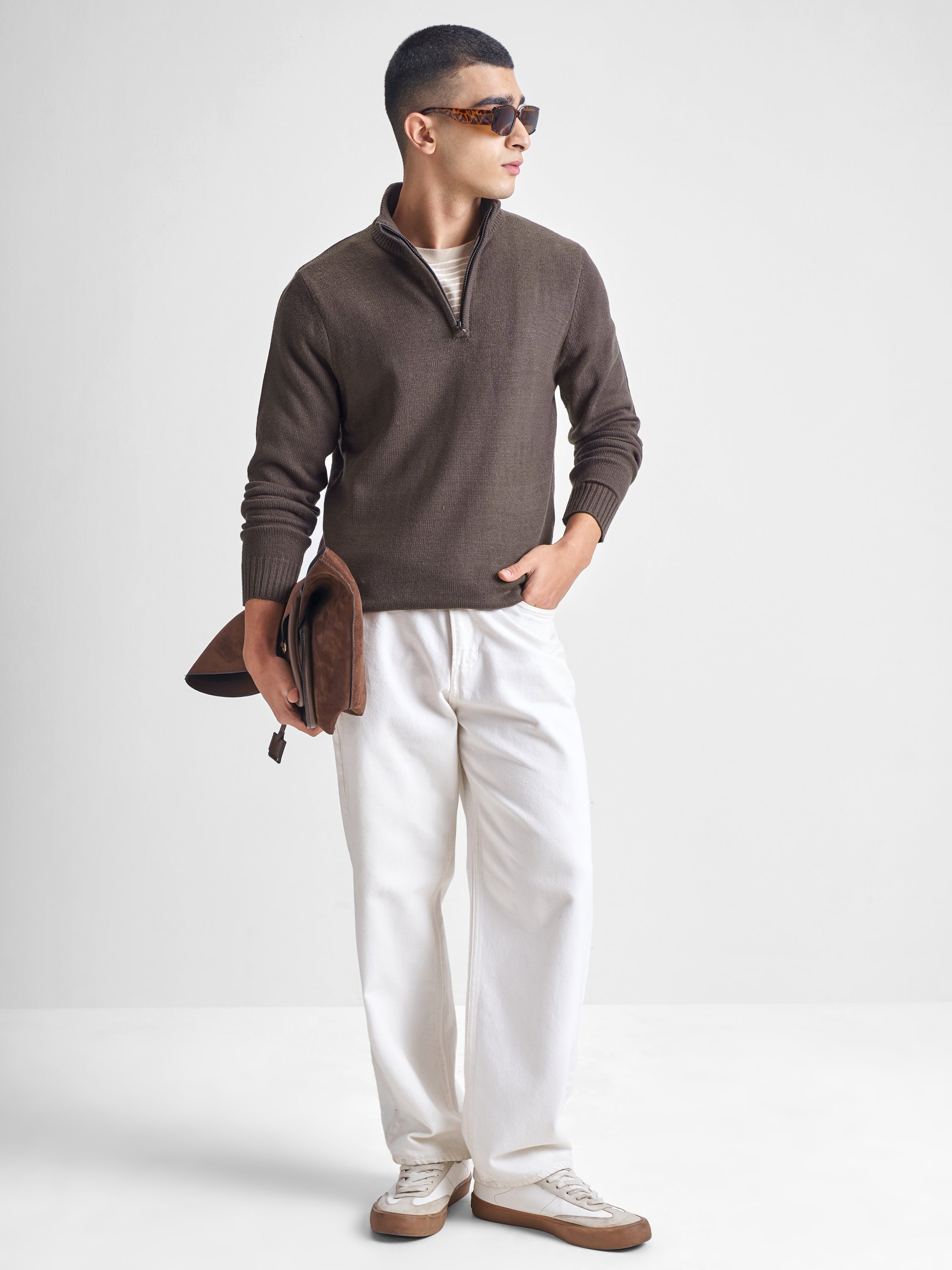 Highlander Men Brown Mock Collar Pullover Sweater - Brown - Image 2