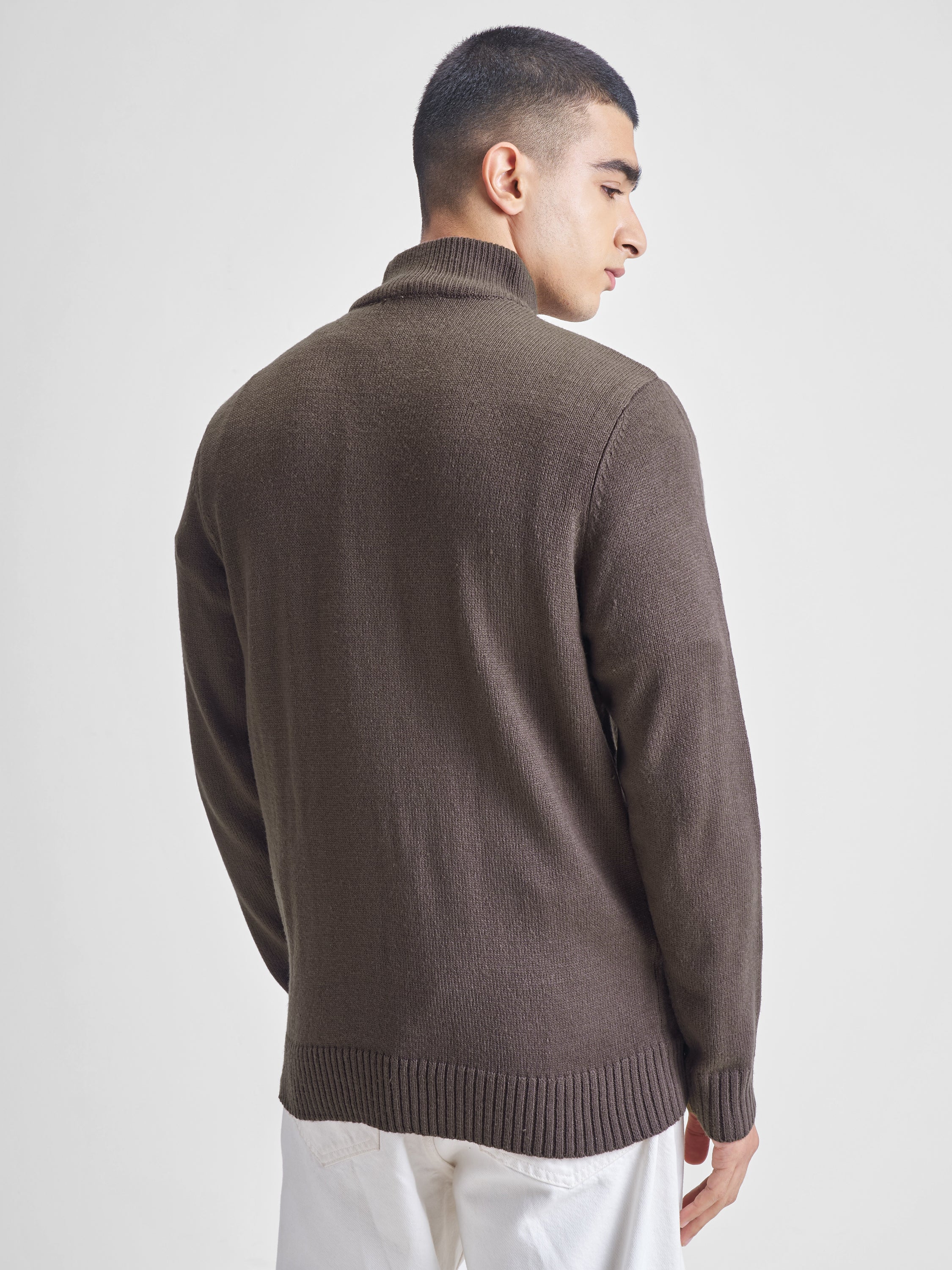 Highlander Men Brown Mock Collar Pullover Sweater - Brown - Image 3