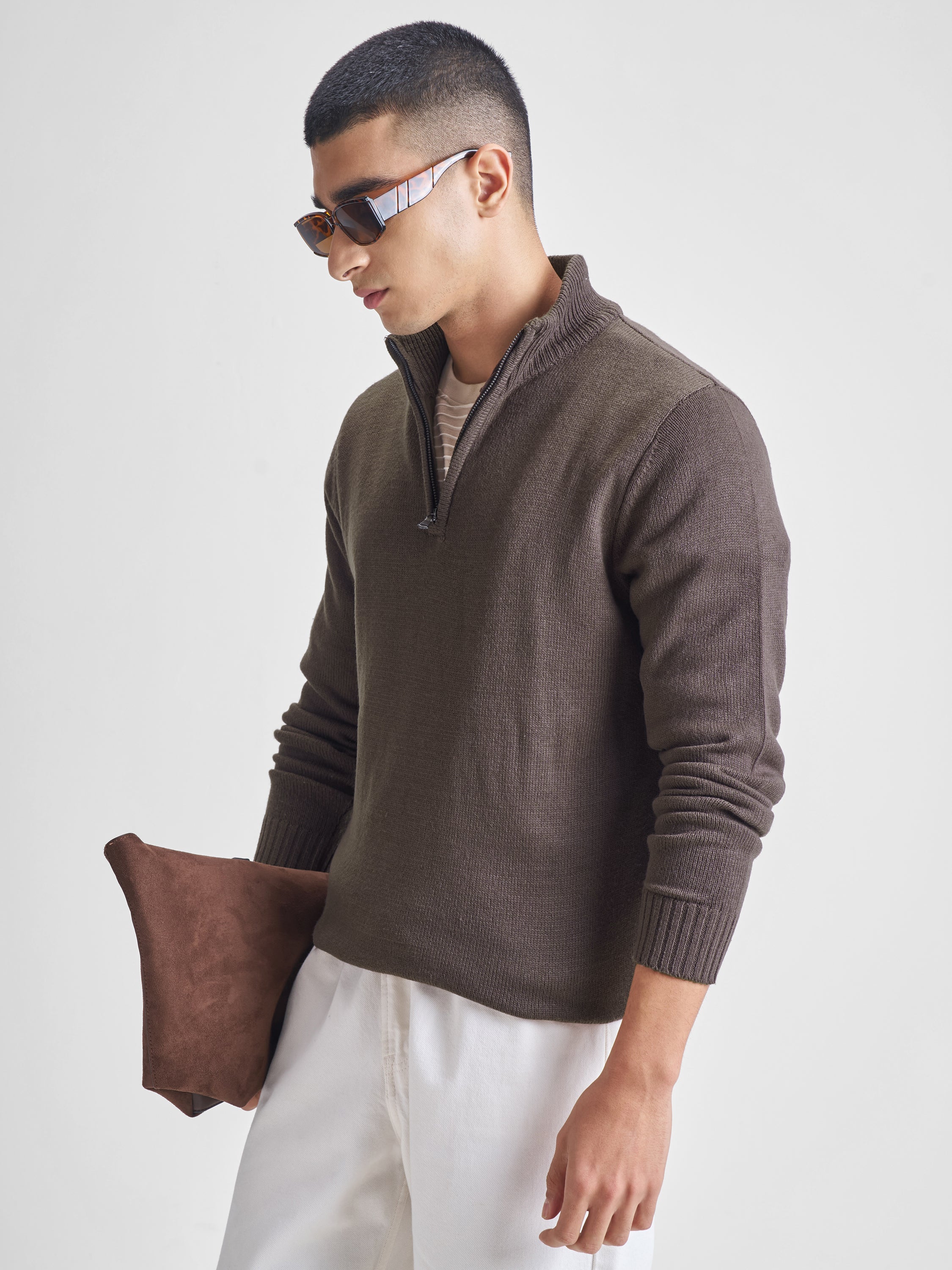 Highlander Men Brown Mock Collar Pullover Sweater - Brown - Image 4
