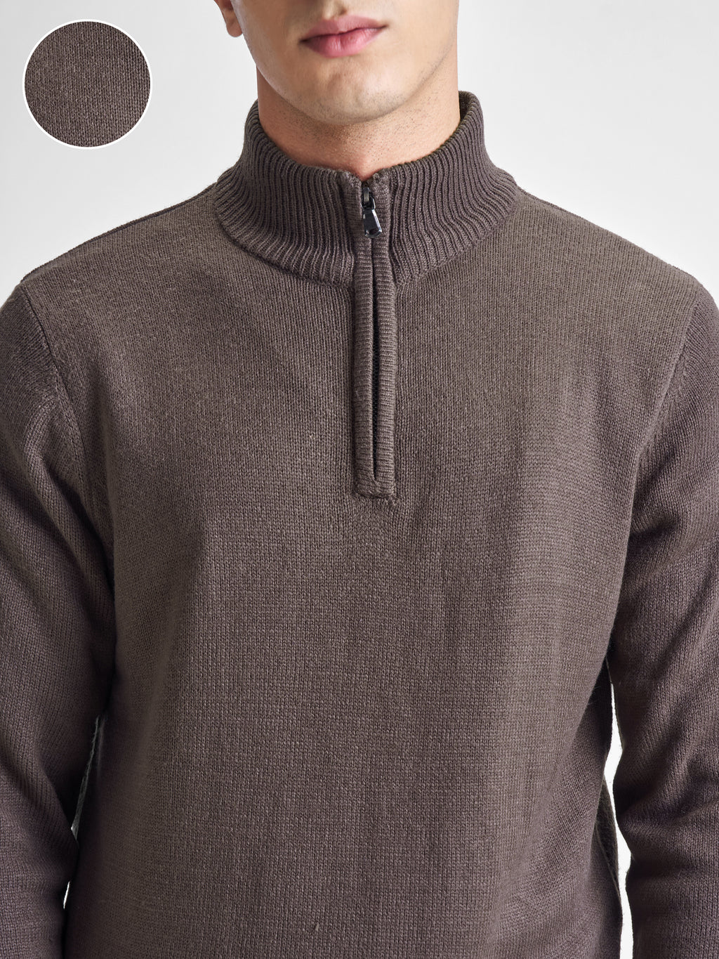 Highlander Men Brown Mock Collar Pullover Sweater - Brown - Image 5