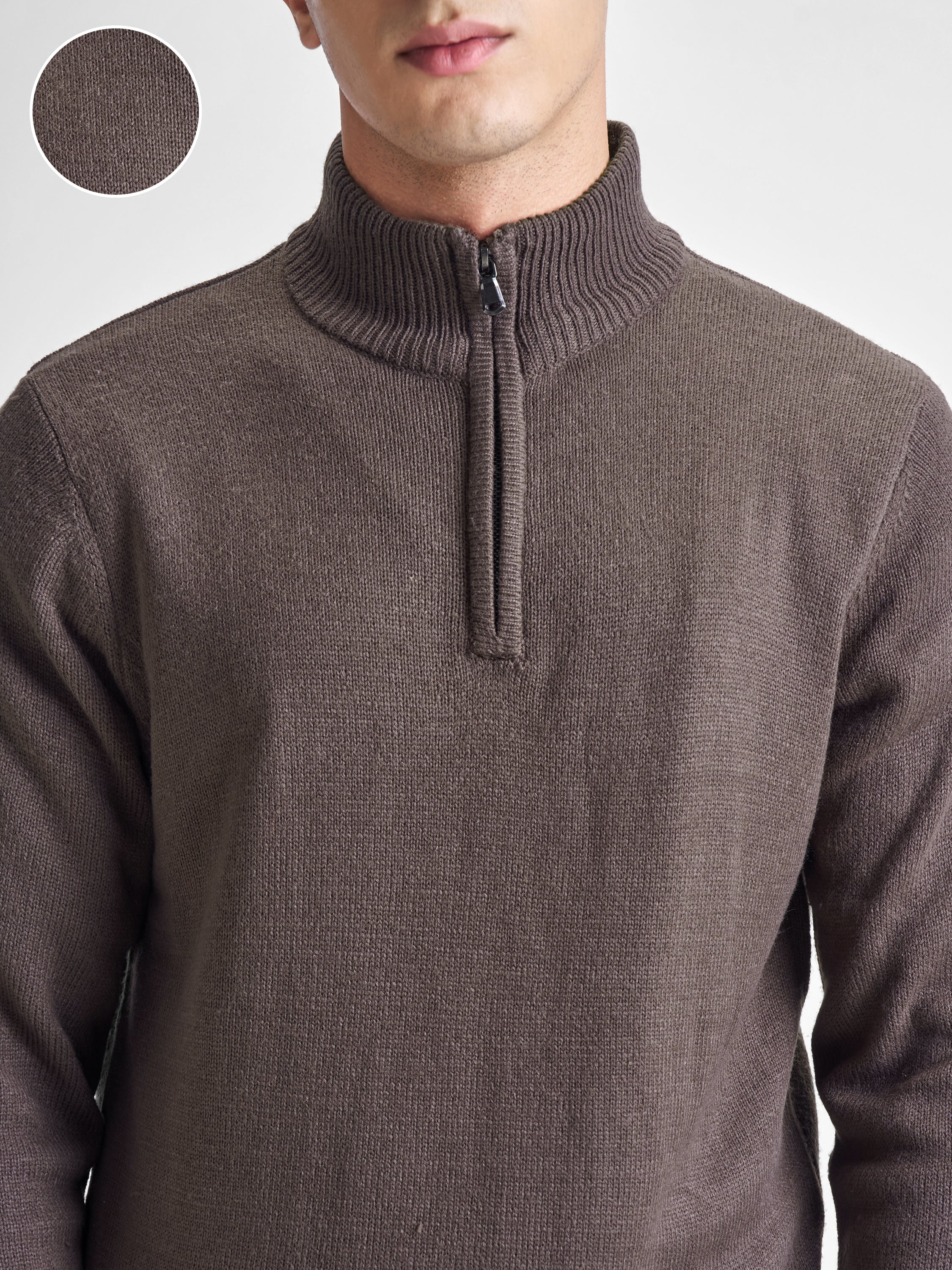 Highlander Men Brown Mock Collar Pullover Sweater - Brown - Image 5