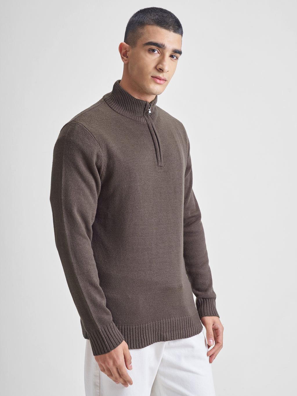 Highlander Men Brown Mock Collar Pullover Sweater - Brown - Image 6