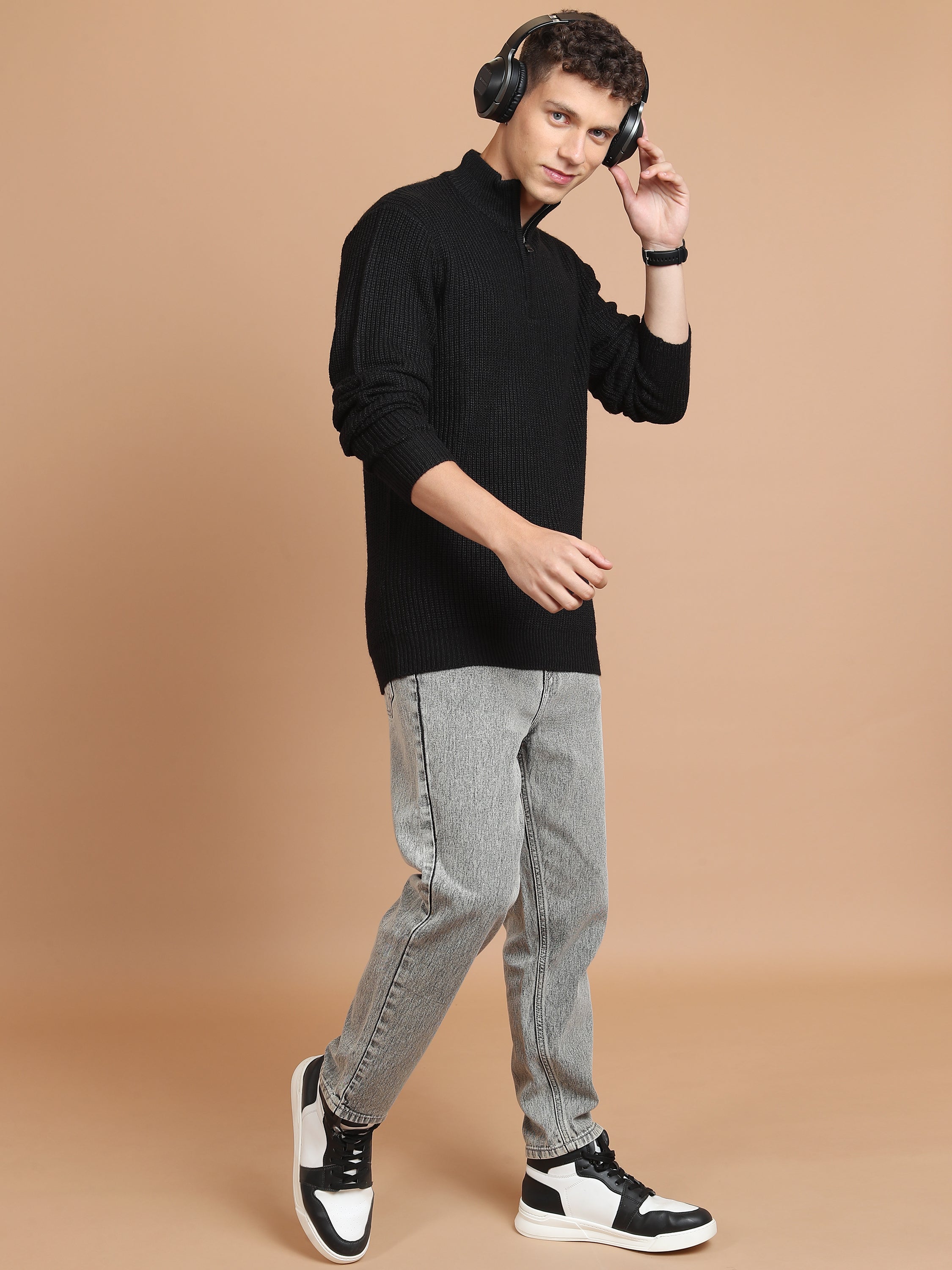 Highlander Men Black Mock Collar Pullover Sweater - Black - Image 2