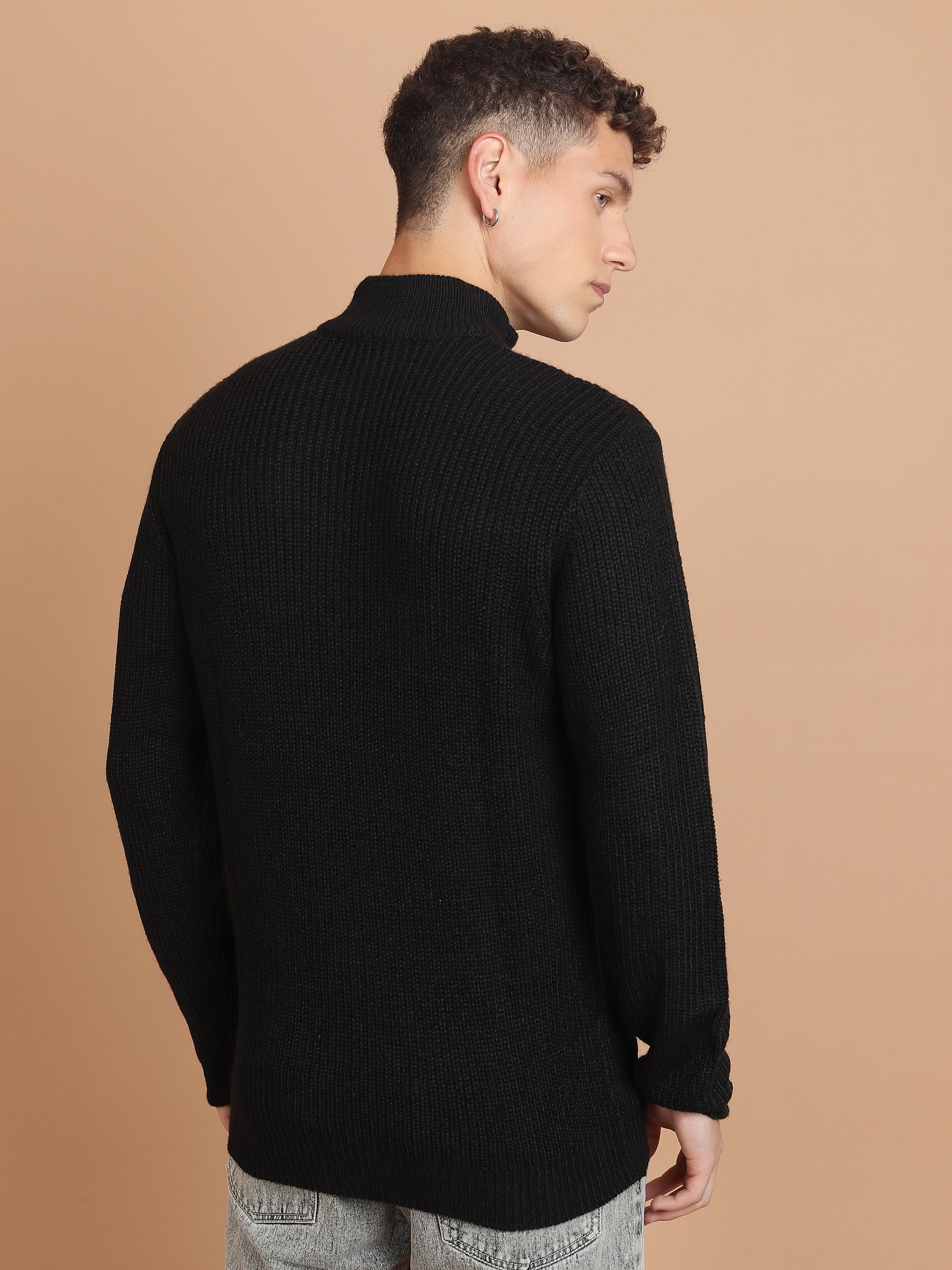 Highlander Men Black Mock Collar Pullover Sweater - Black - Image 3