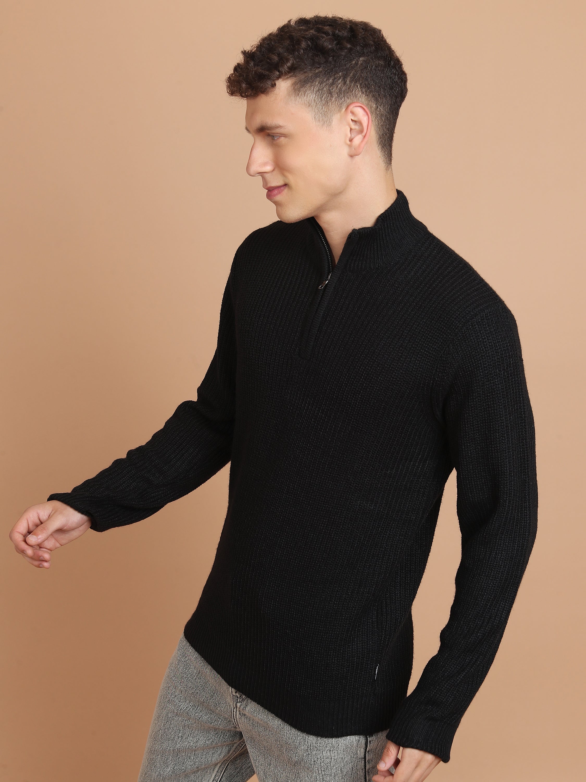 Highlander Men Black Mock Collar Pullover Sweater - Black - Image 4
