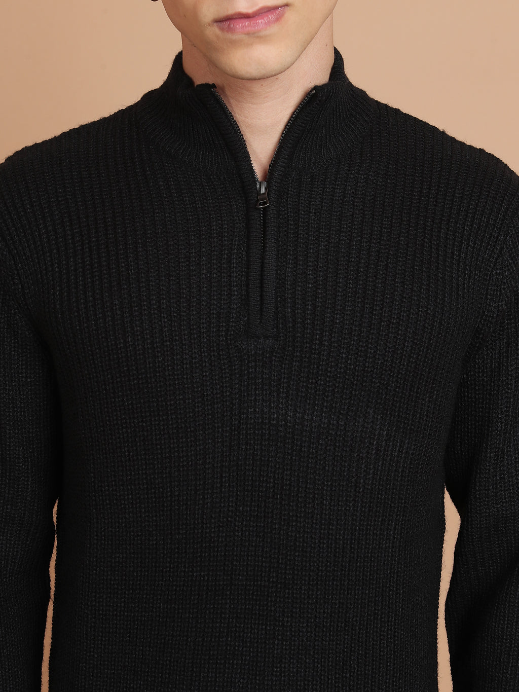 Highlander Men Black Mock Collar Pullover Sweater - Black - Image 5