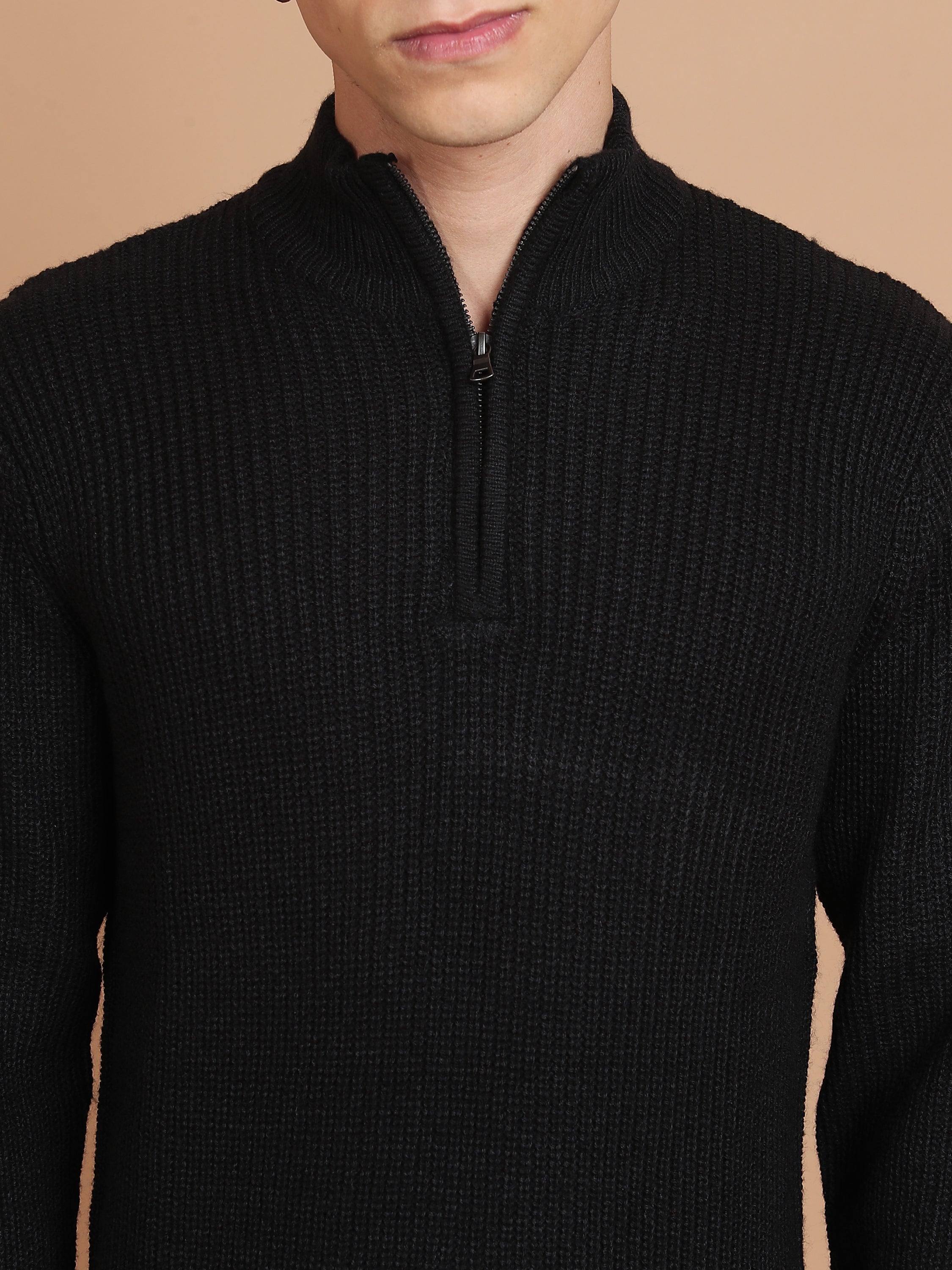 Highlander Men Black Mock Collar Pullover Sweater - Black - Image 5
