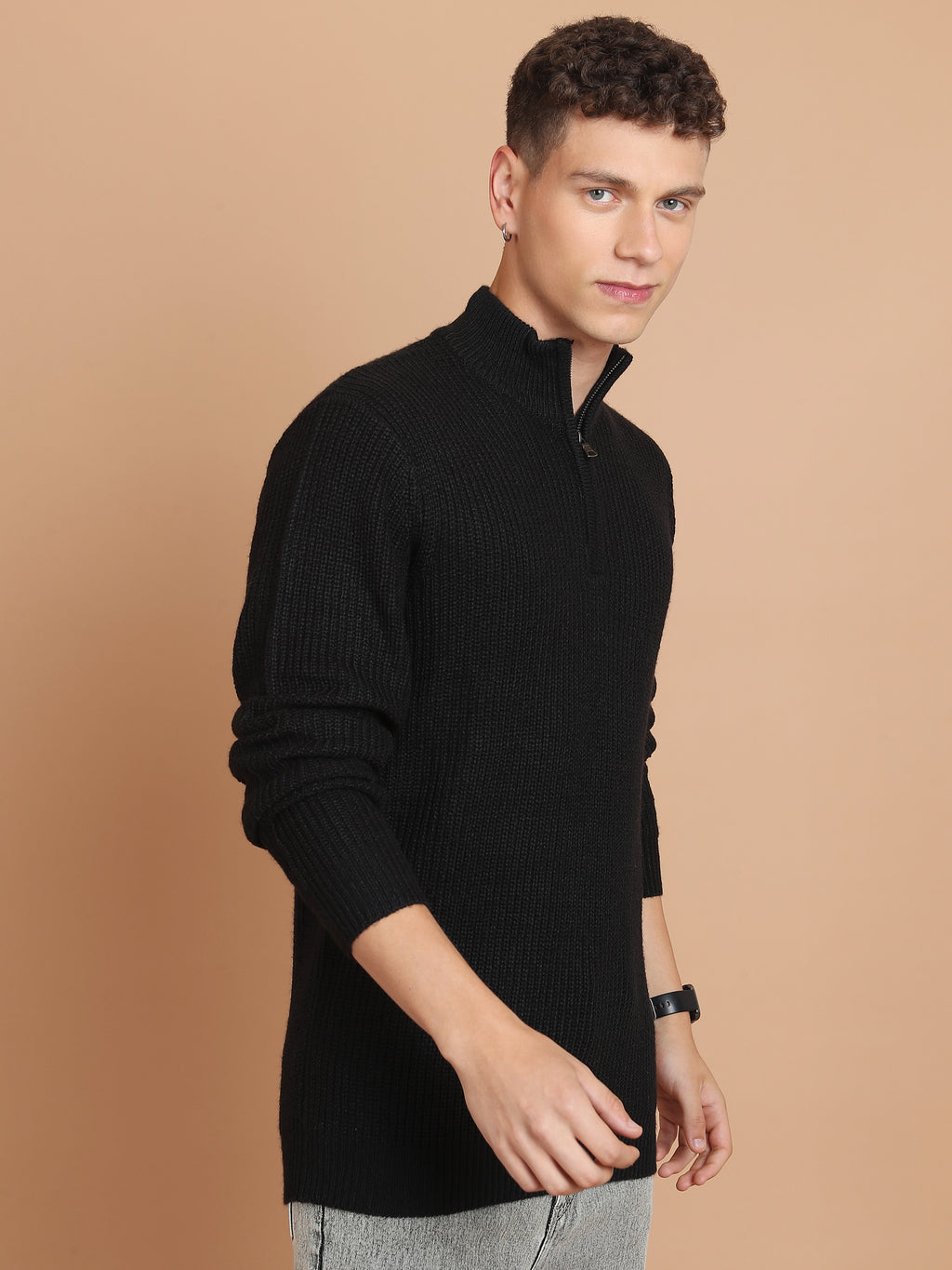 Highlander Men Black Mock Collar Pullover Sweater - Black - Image 6