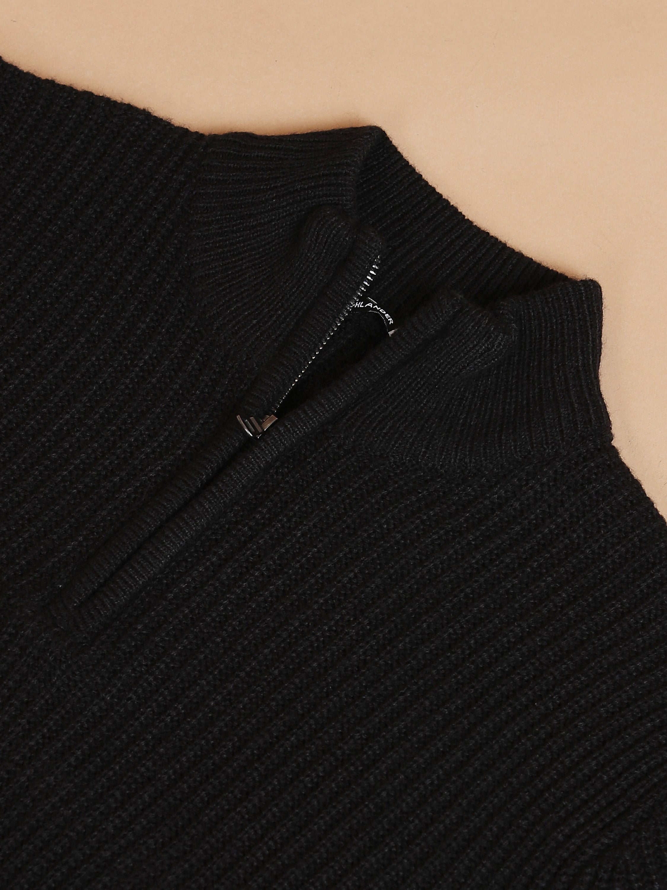 Highlander Men Black Mock Collar Pullover Sweater - Black - Image 7