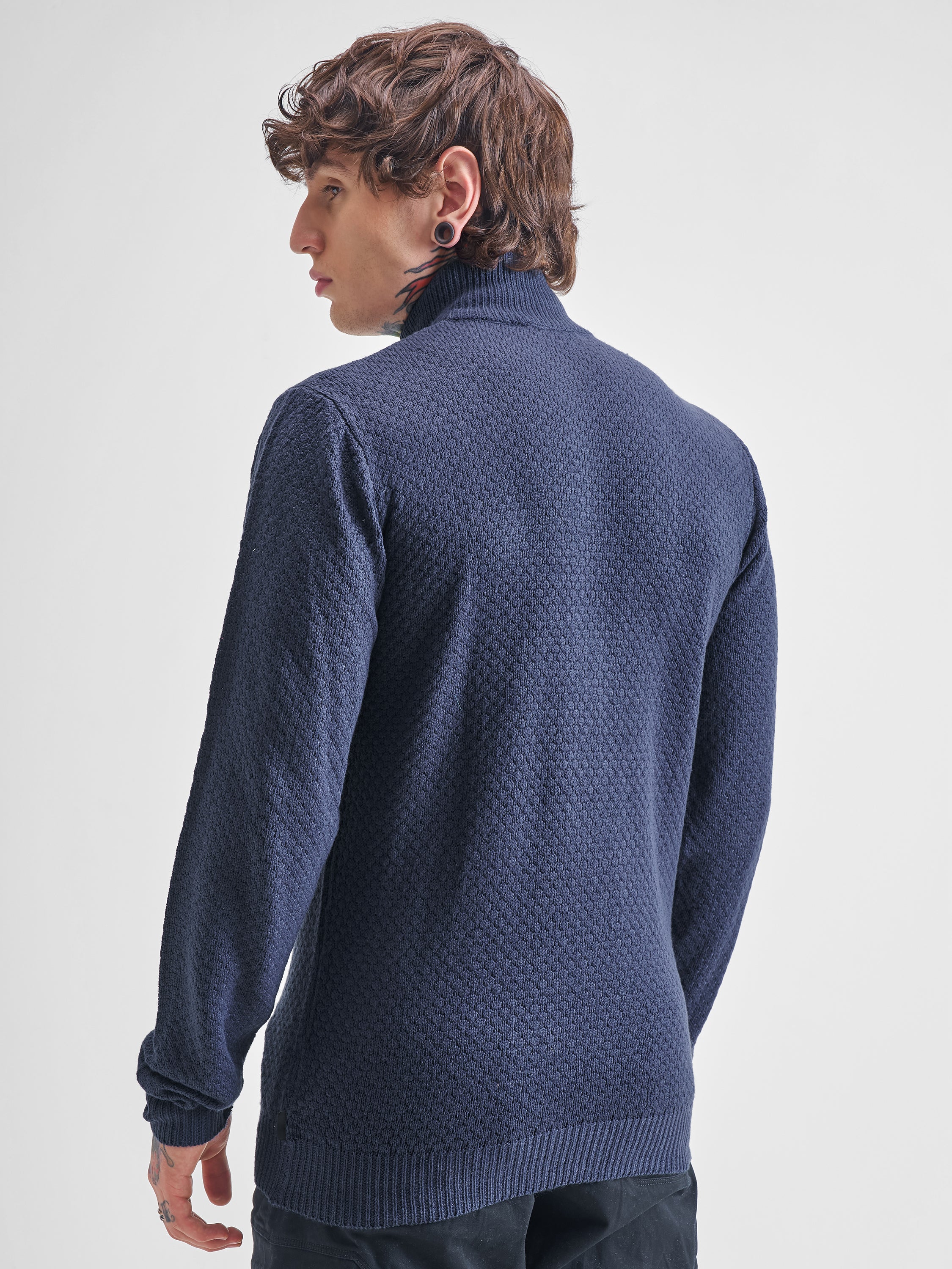 Highlander Men Navy Blue Mock Collar Pullover Sweater - Navy Blue - Image 3