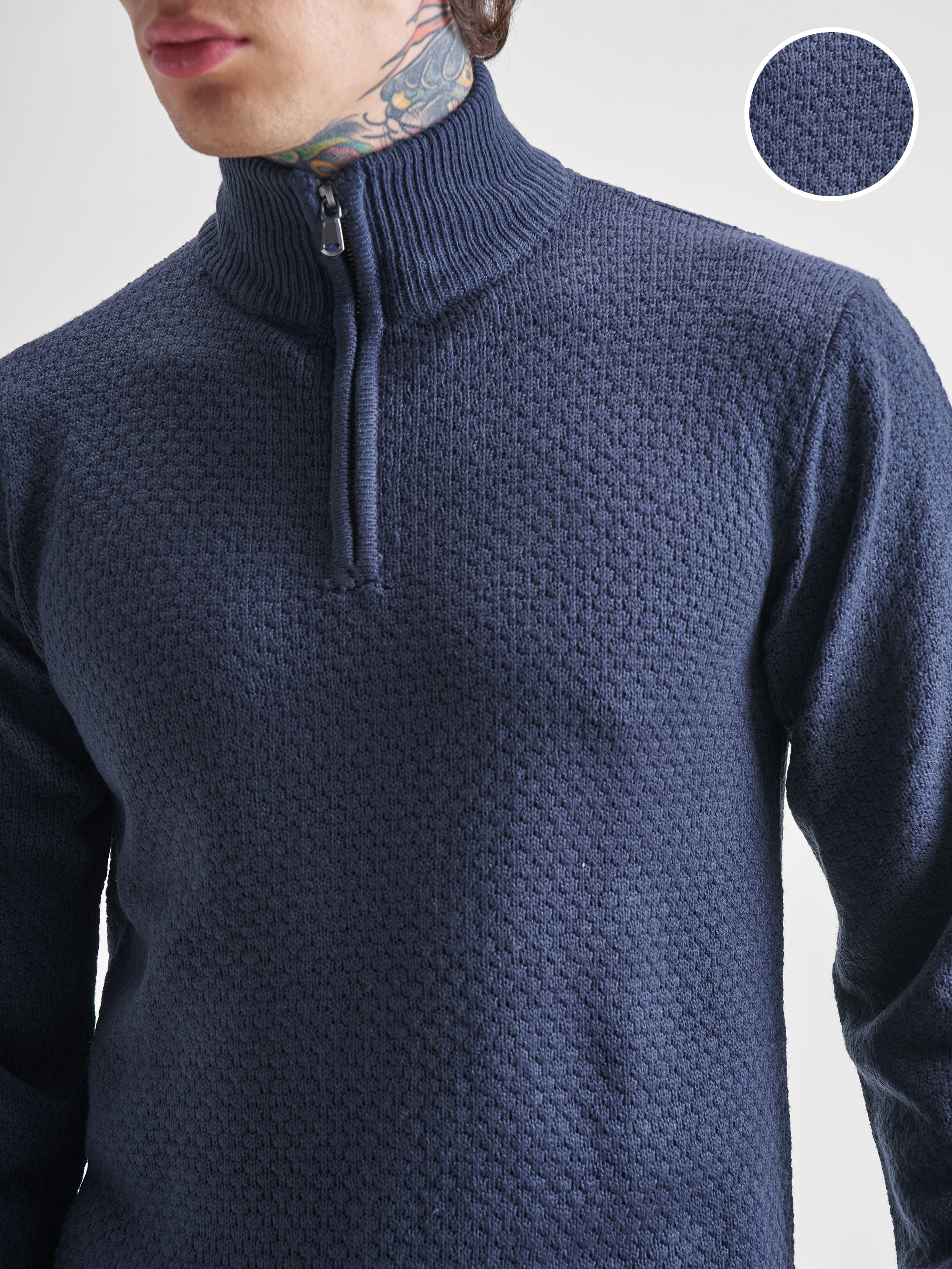 Highlander Men Navy Blue Mock Collar Pullover Sweater - Navy Blue - Image 5