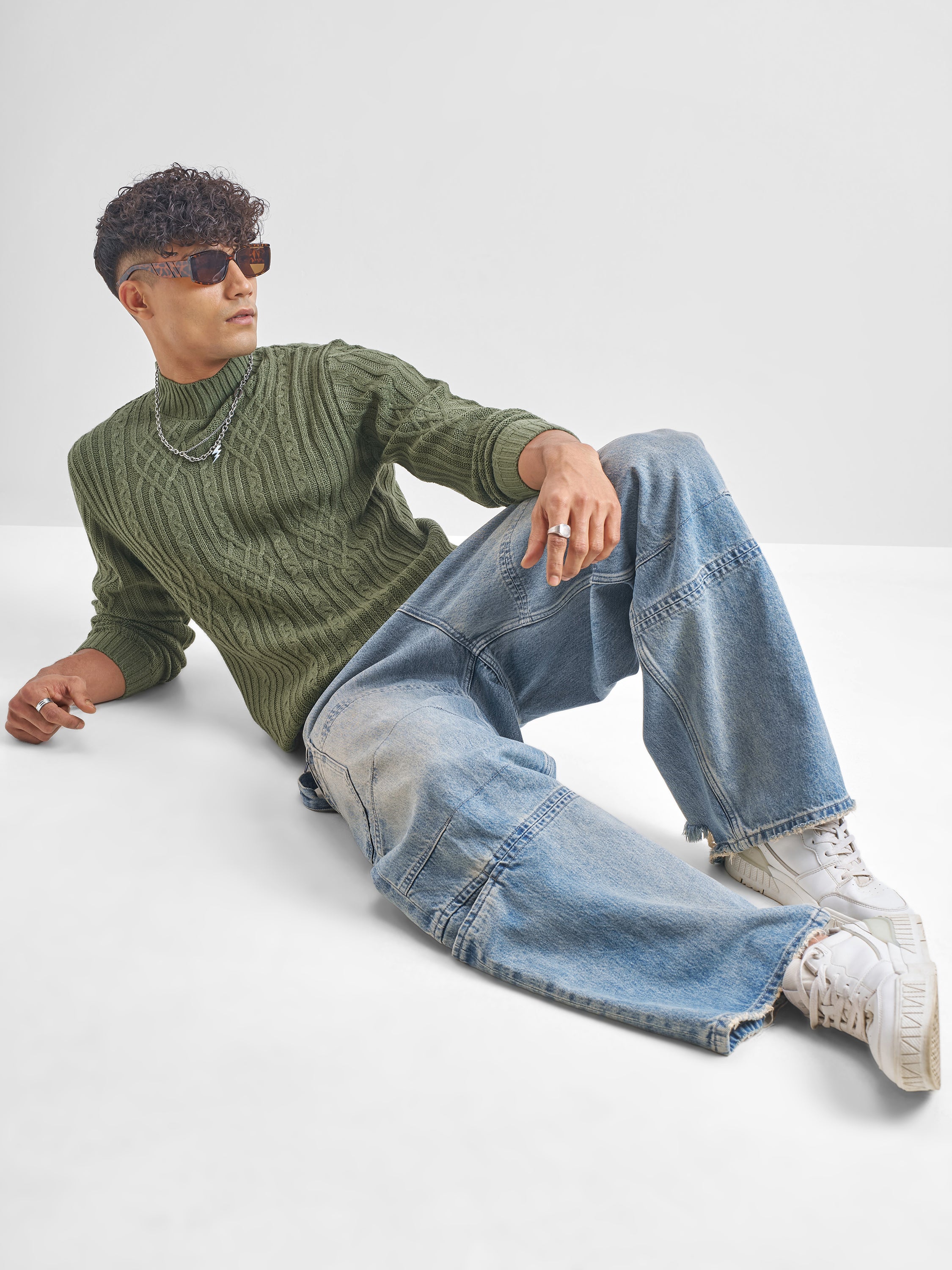 Highlander Men Green Mock Collar Pullover Sweater - Green - Image 2