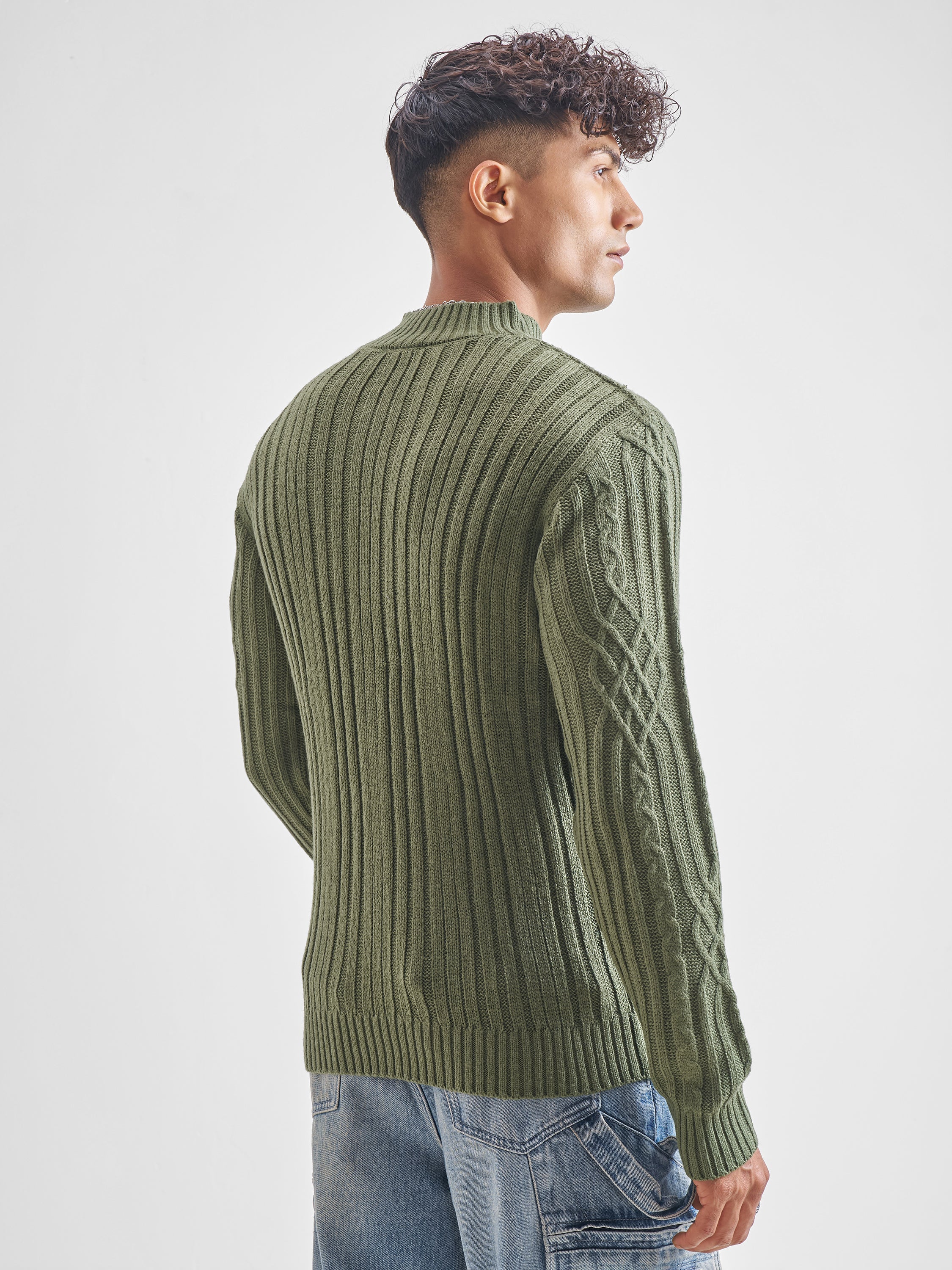 Highlander Men Green Mock Collar Pullover Sweater - Green - Image 3