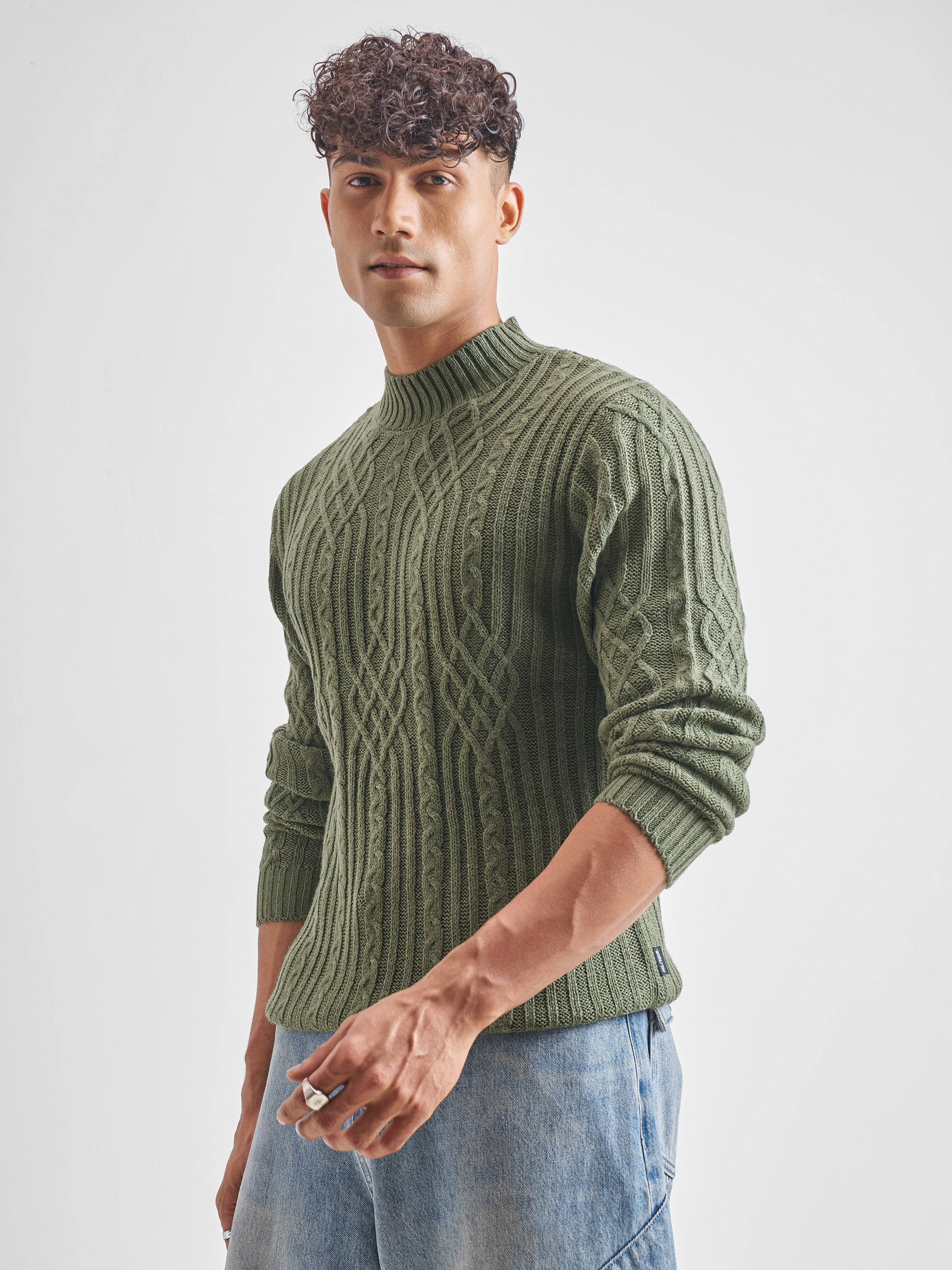 Highlander Men Green Mock Collar Pullover Sweater - Green - Image 4
