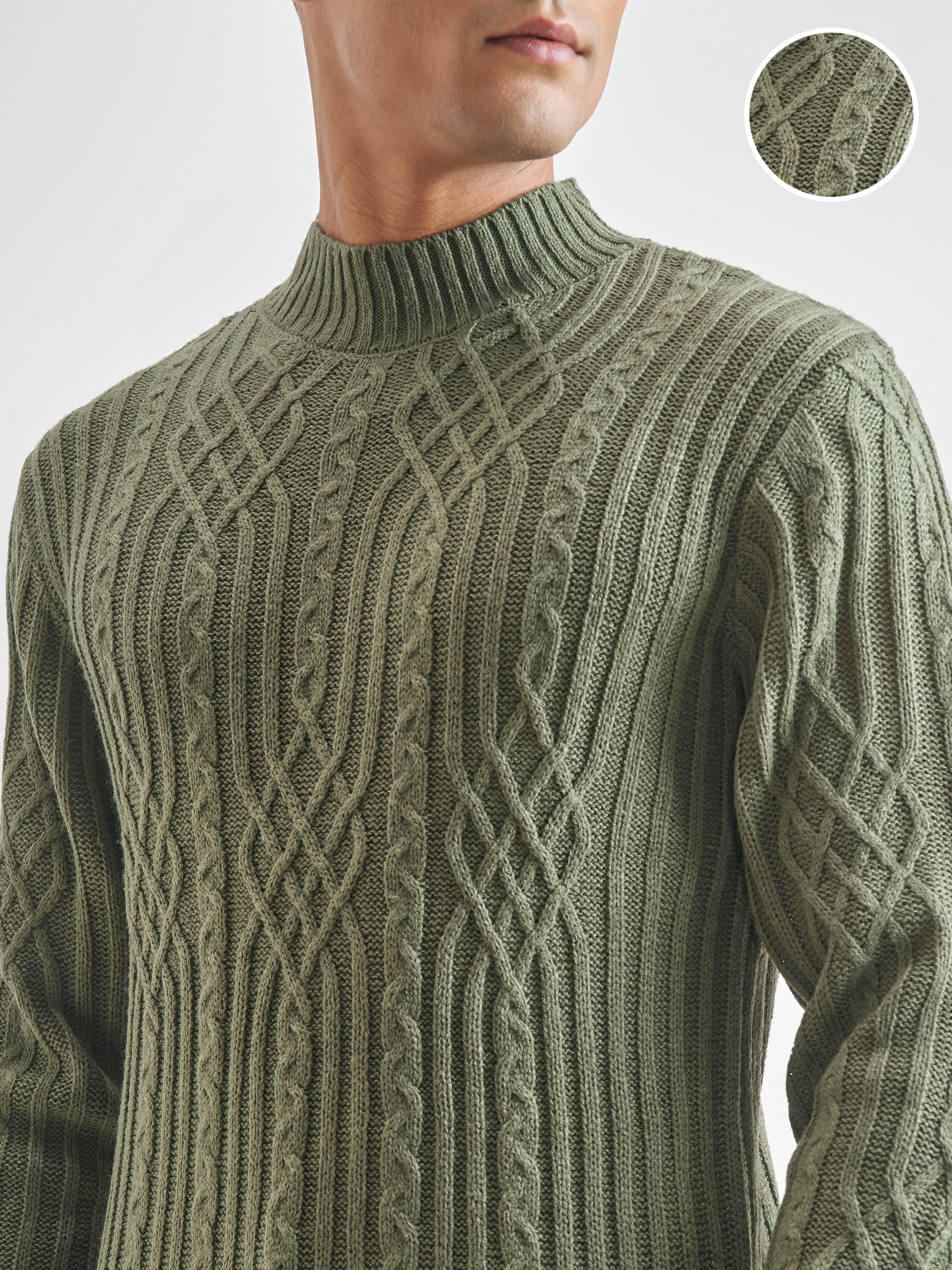 Highlander Men Green Mock Collar Pullover Sweater - Green - Image 5