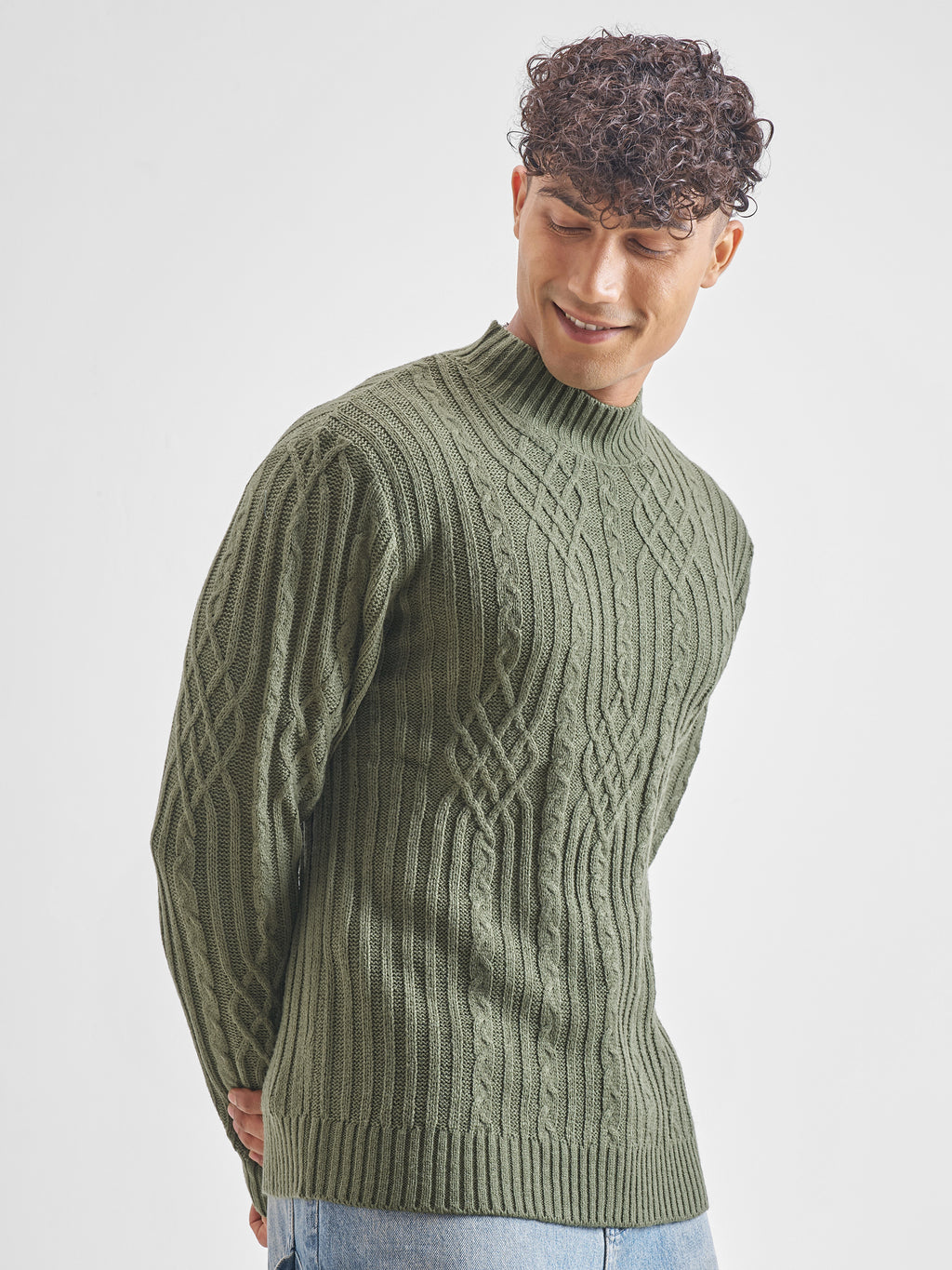 Highlander Men Green Mock Collar Pullover Sweater - Green - Image 6