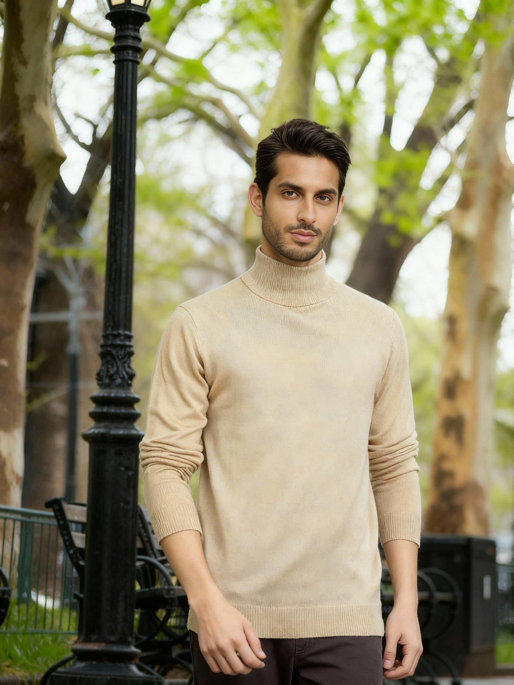Highlander Men Beige Turtle Neck Pullover Sweater - Beige - Image 5